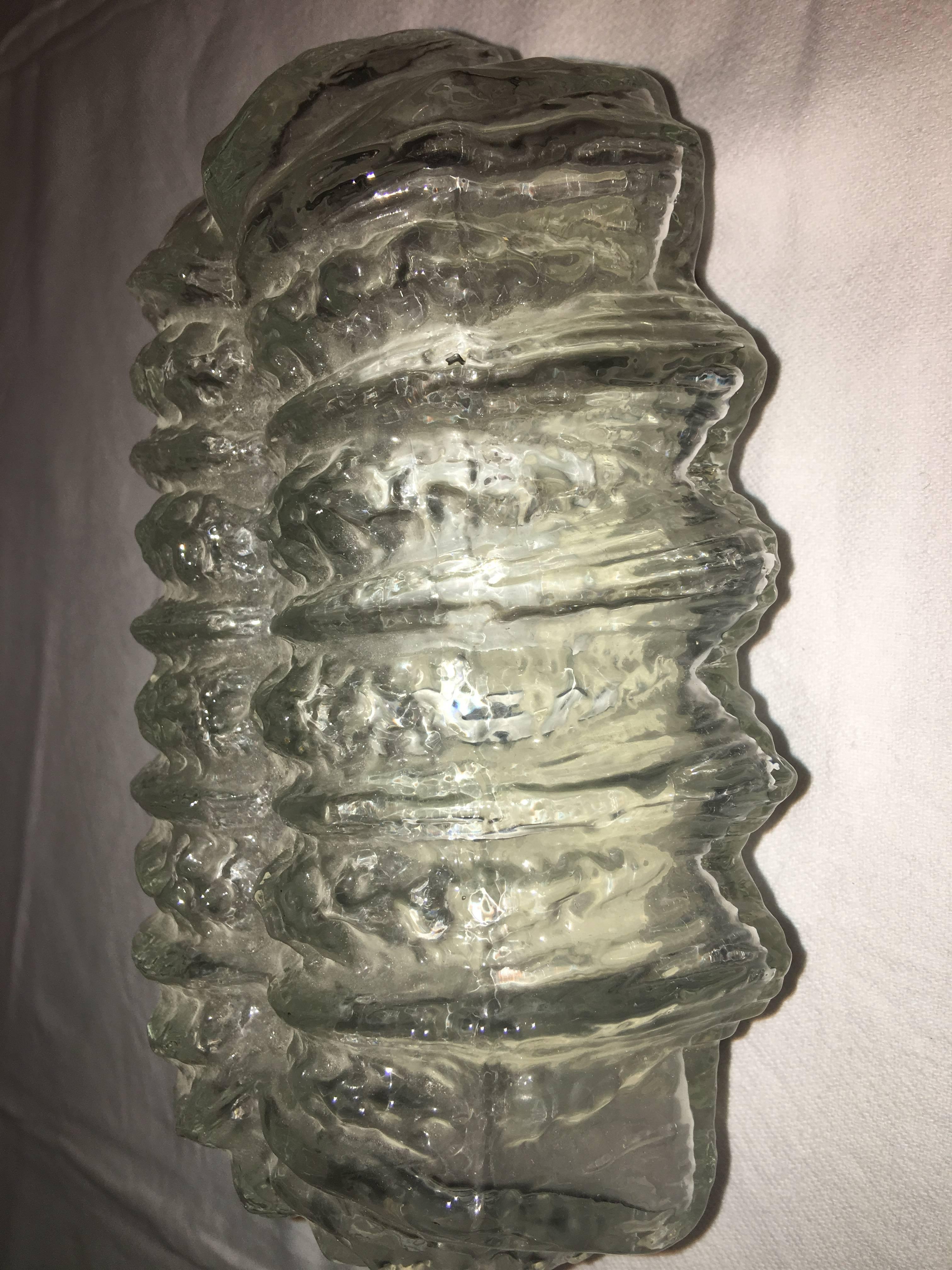 German Pair of Ice Glass Sconces Leaf Form For Sale