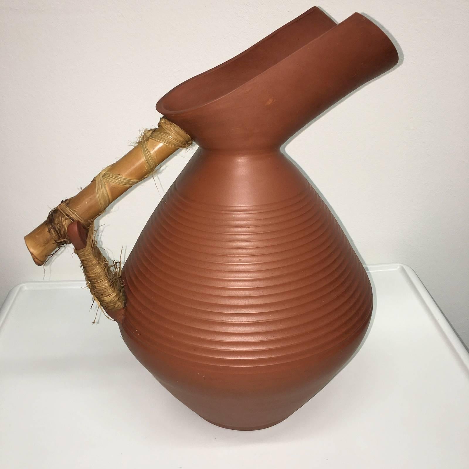 Lovely vintage 1950's Jug style vase pottery made of natural terracotta clay. Marked 71/40 form number as well as being labeled 