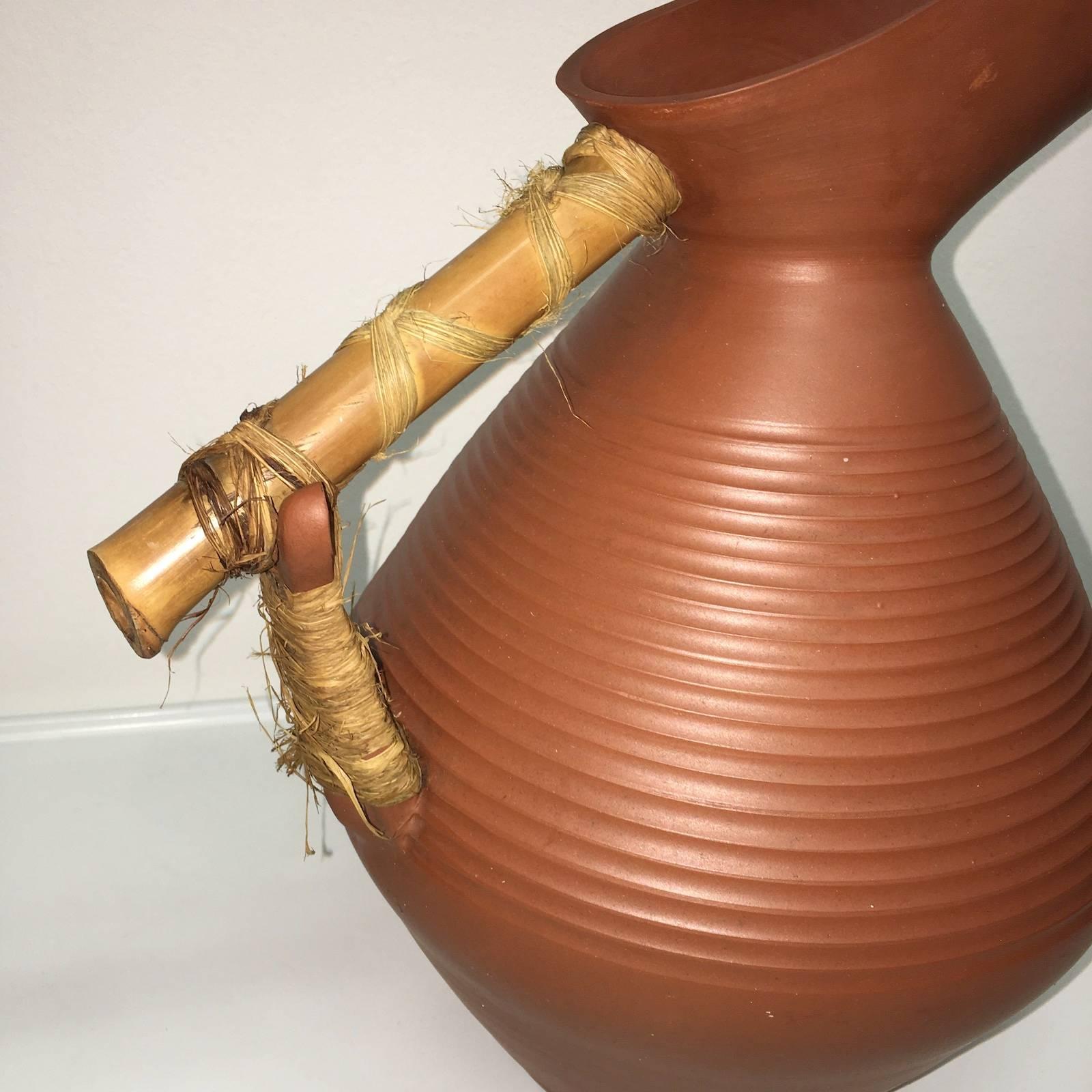 Mid-Century Modern Studio Art Handmade Pottery Terracotta Jug Vase, 1950s For Sale