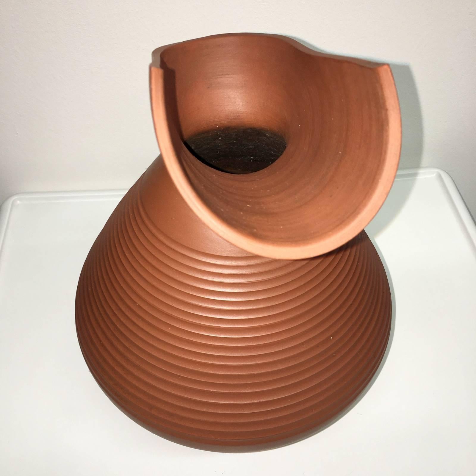 Austrian Studio Art Handmade Pottery Terracotta Jug Vase, 1950s For Sale