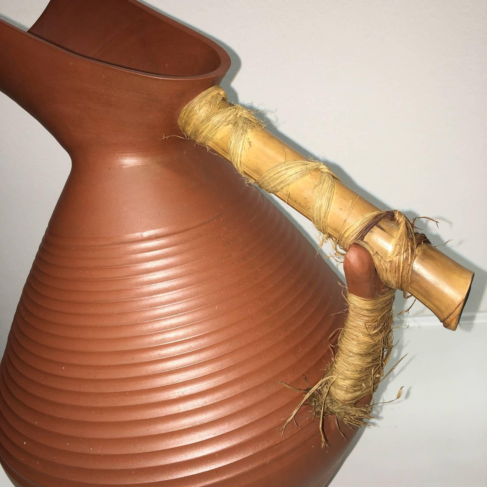 Hand-Crafted Studio Art Handmade Pottery Terracotta Jug Vase, 1950s For Sale