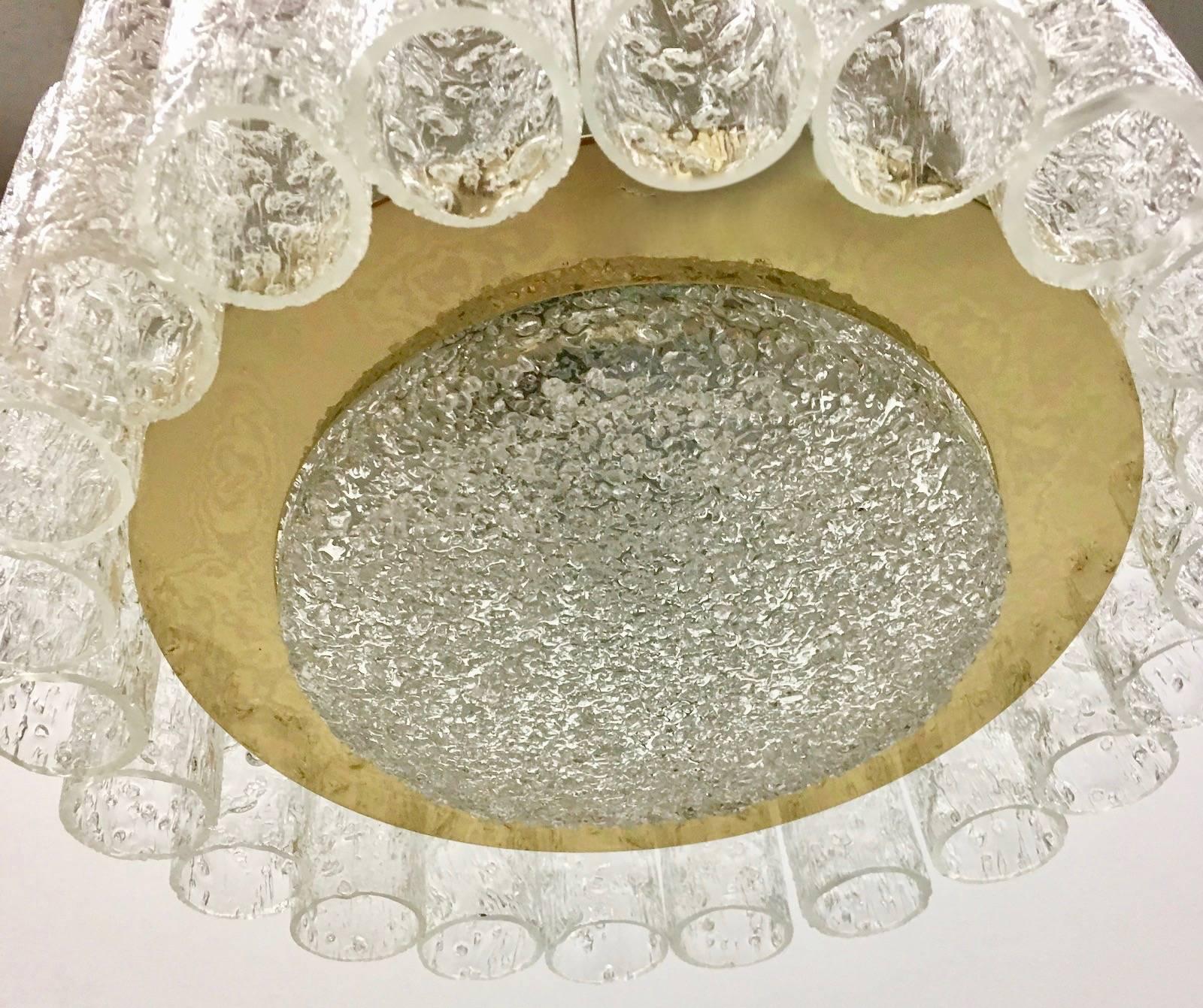 Petite Midcentury Doria Glass Tube Ice Glass Flush Mount In Good Condition For Sale In Frisco, TX