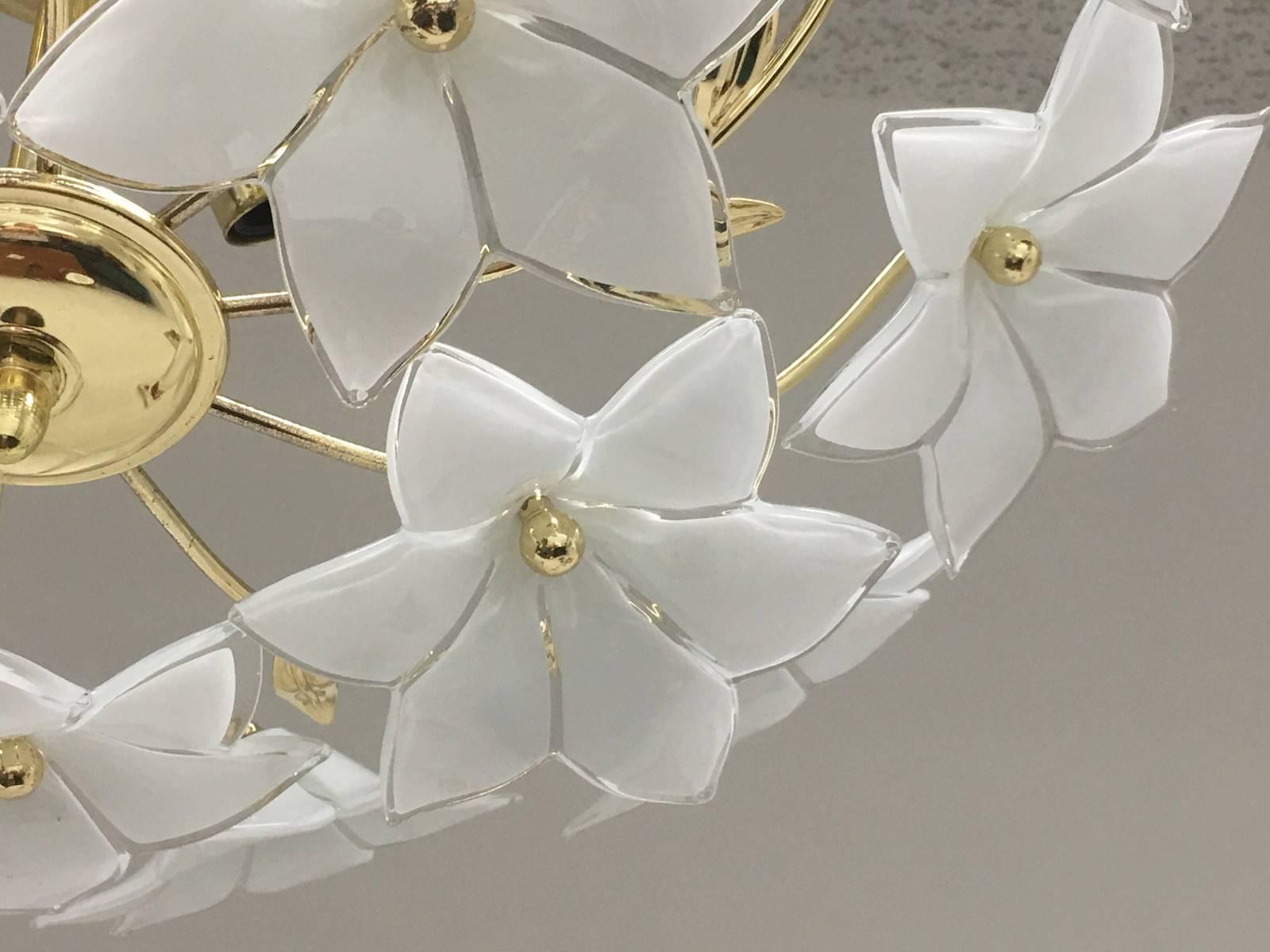 Metal Stunning Flower Glass Italian Wall Light or Flush Mount For Sale