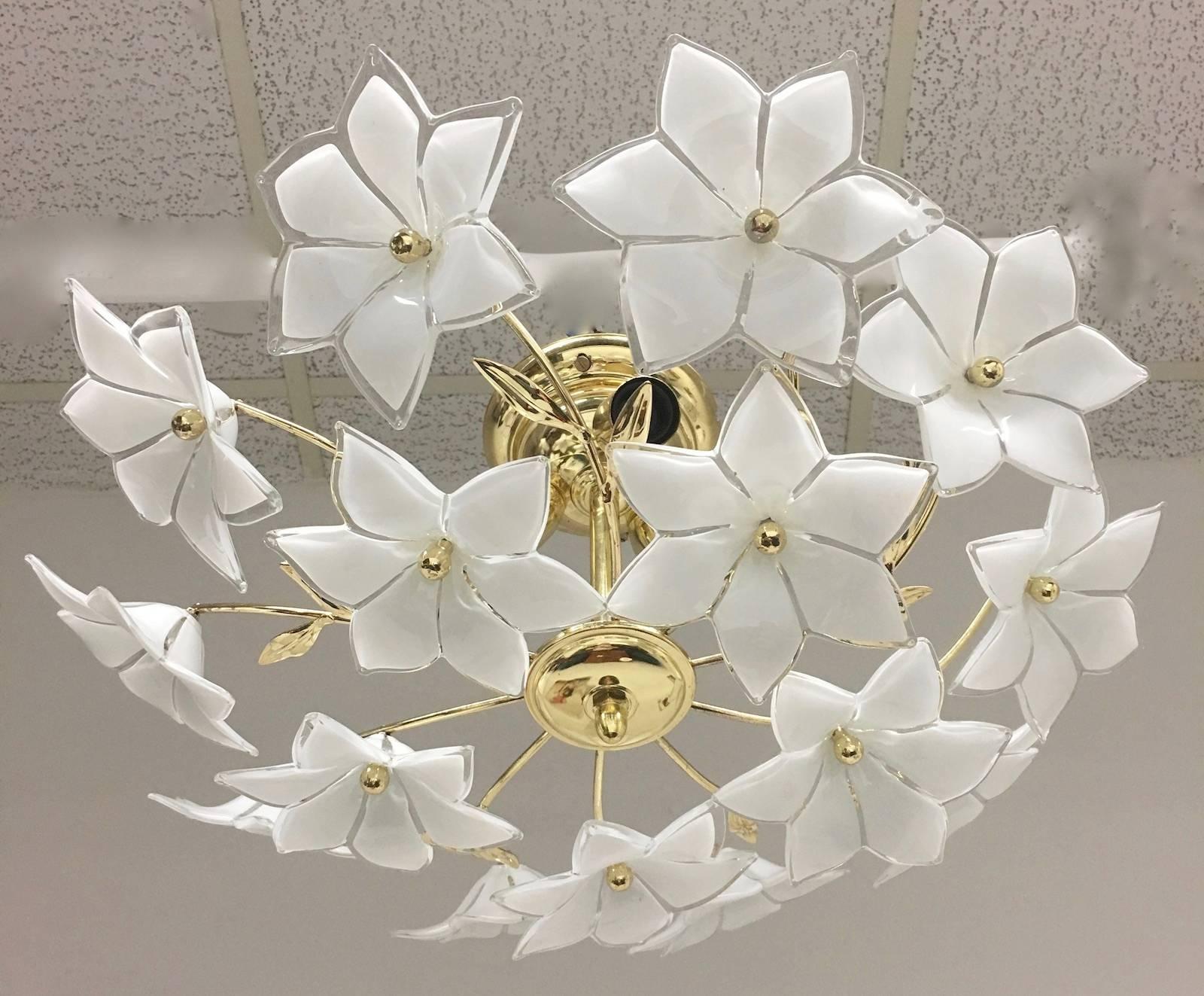 Stunning Flower Glass Italian Wall Light or Flush Mount In Good Condition For Sale In Frisco, TX