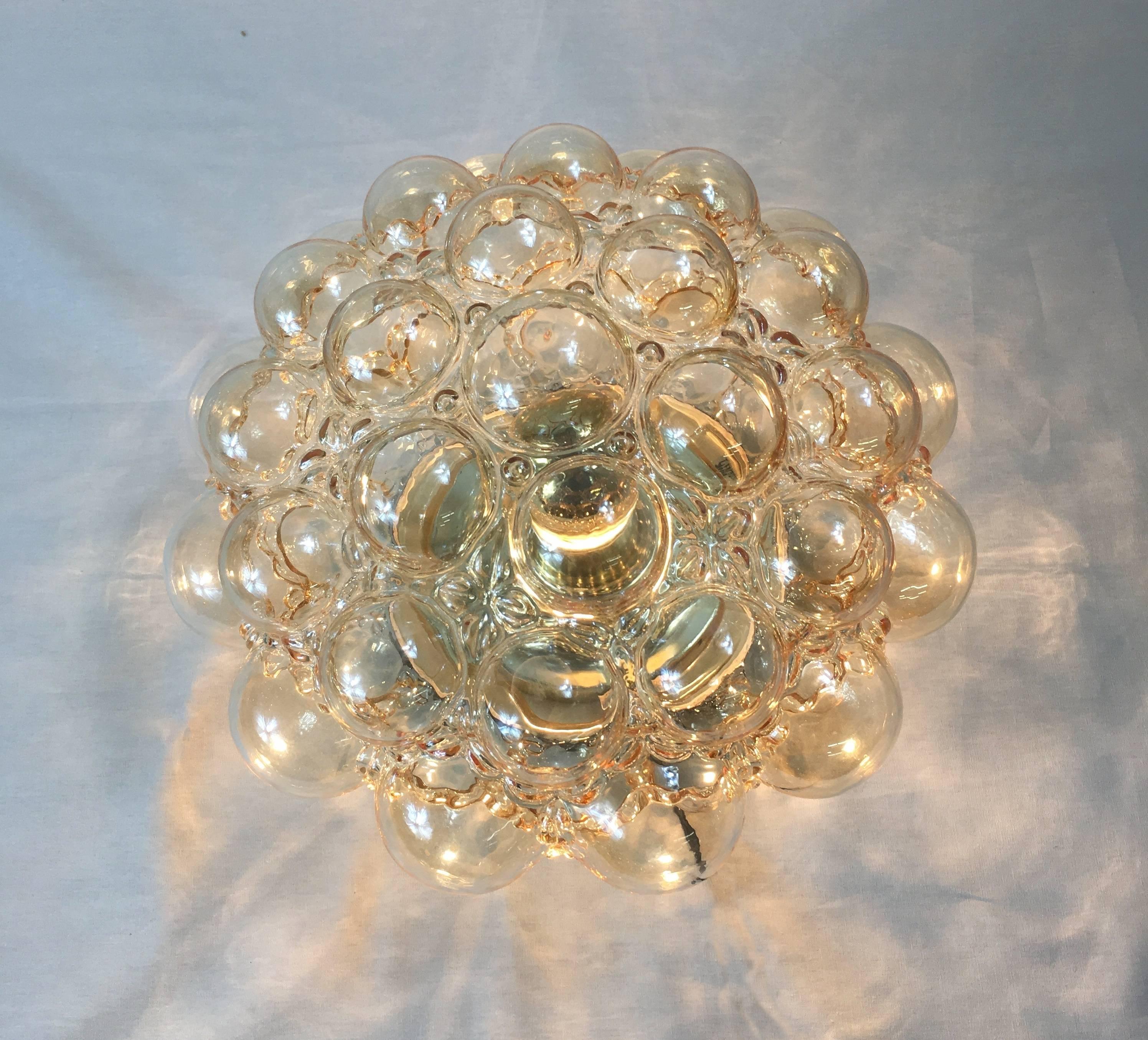 1960s German Amber Bubble Glass Flush Mount Designed by Helena Tynell In Good Condition For Sale In Frisco, TX