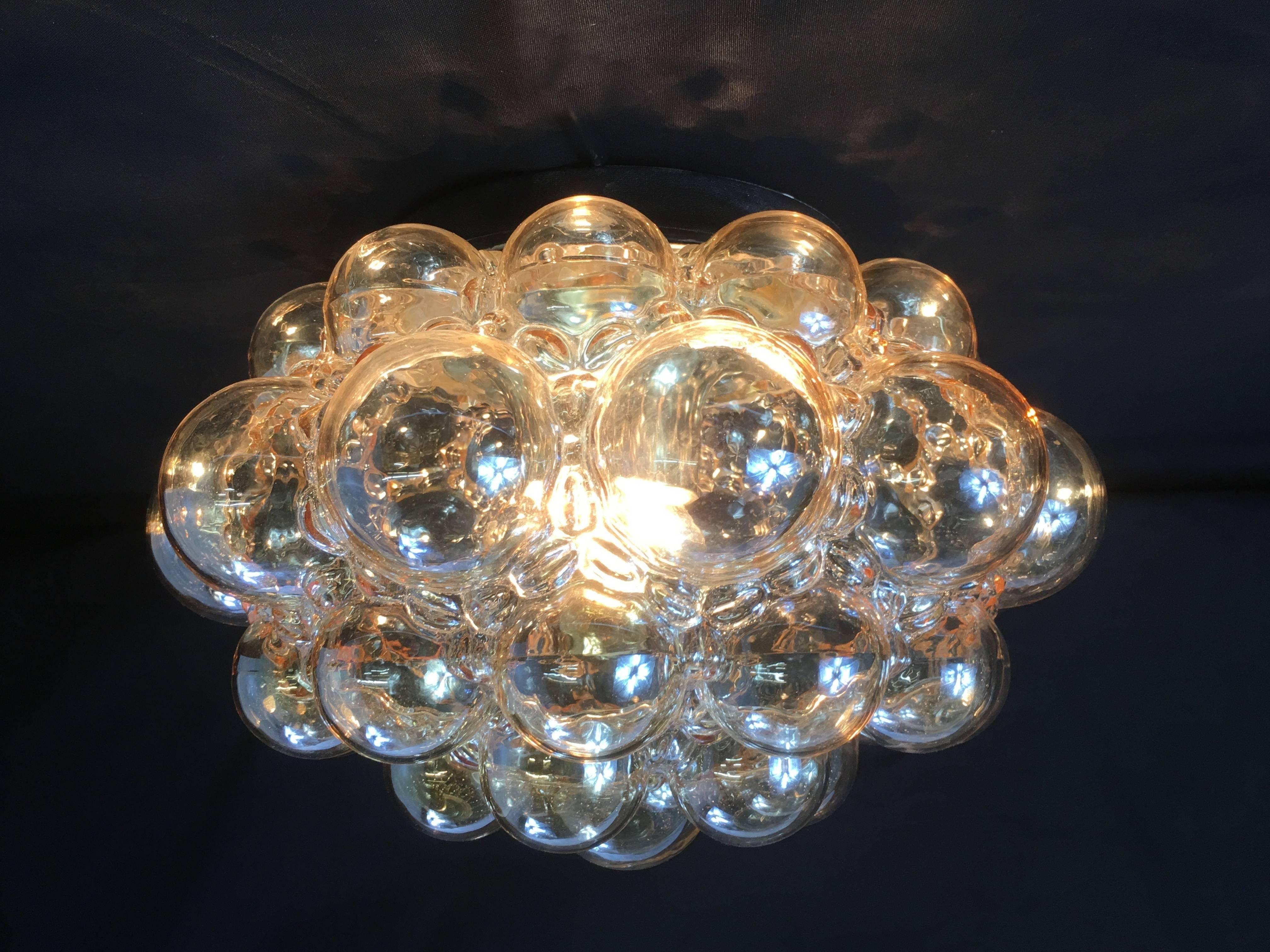 Mid-20th Century 1960s German Amber Bubble Glass Flush Mount Designed by Helena Tynell For Sale