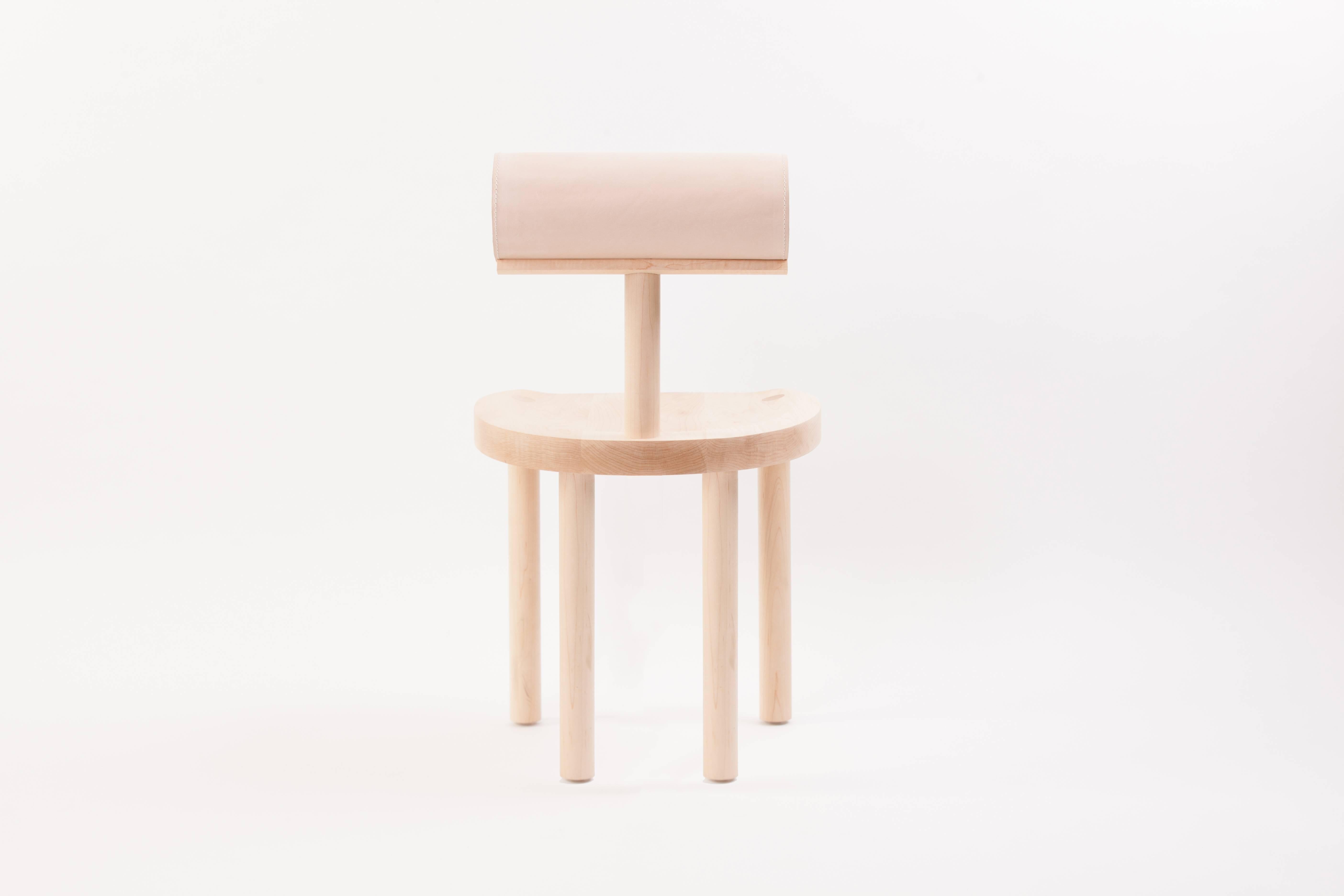 Modern UNA Dining Chair in Natural Maple with Leather Back by Estudio Persona For Sale