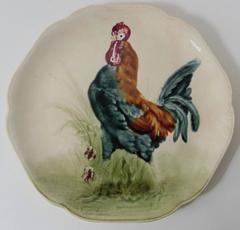 19th Century Blue Majolica Rooster Plate Choisy Le Roi