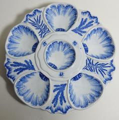 19th Century Blue and White Seaweeds Oyster Plate Bordeaux