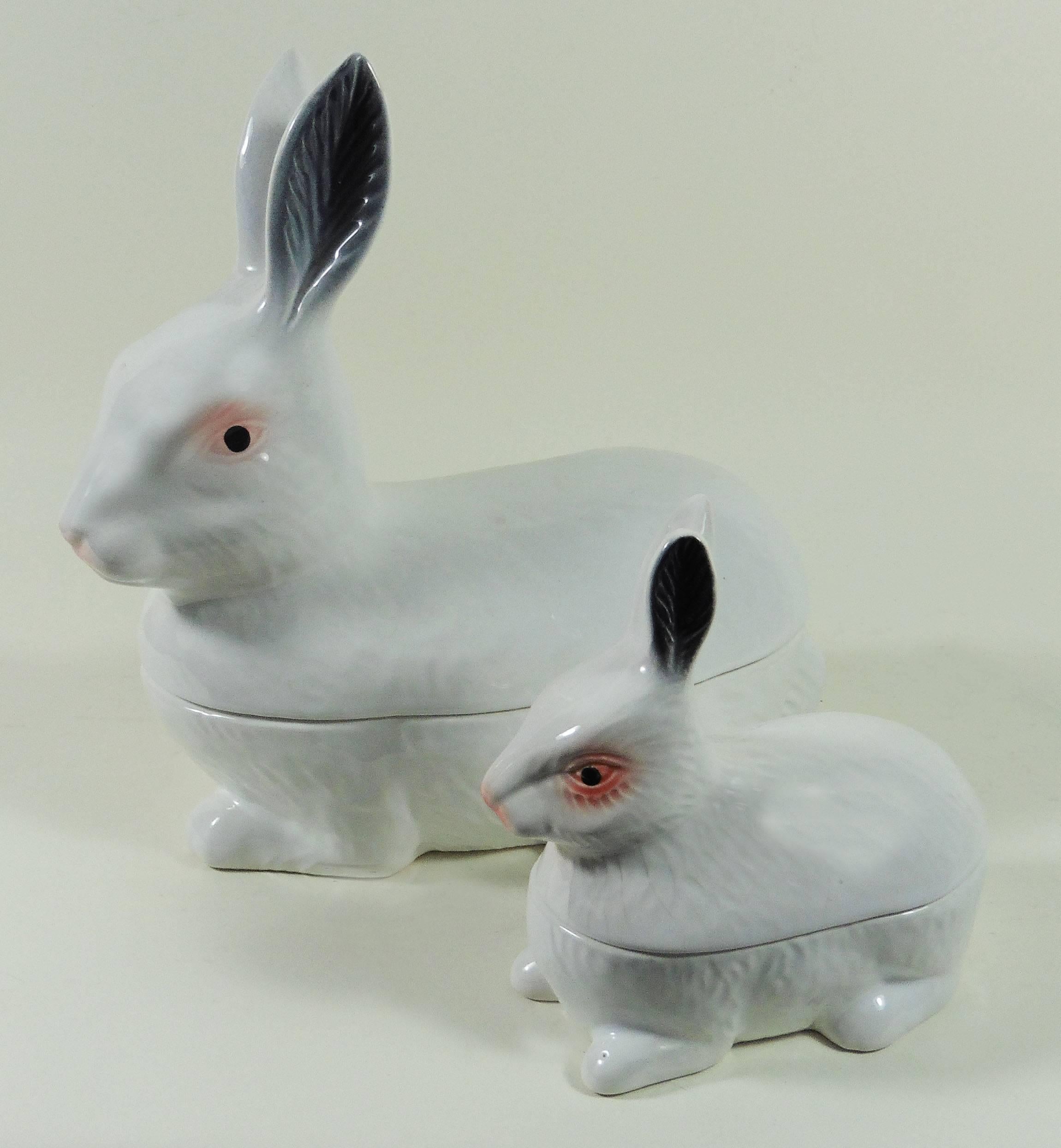 French White Majolica Rabbit Pate Tureen