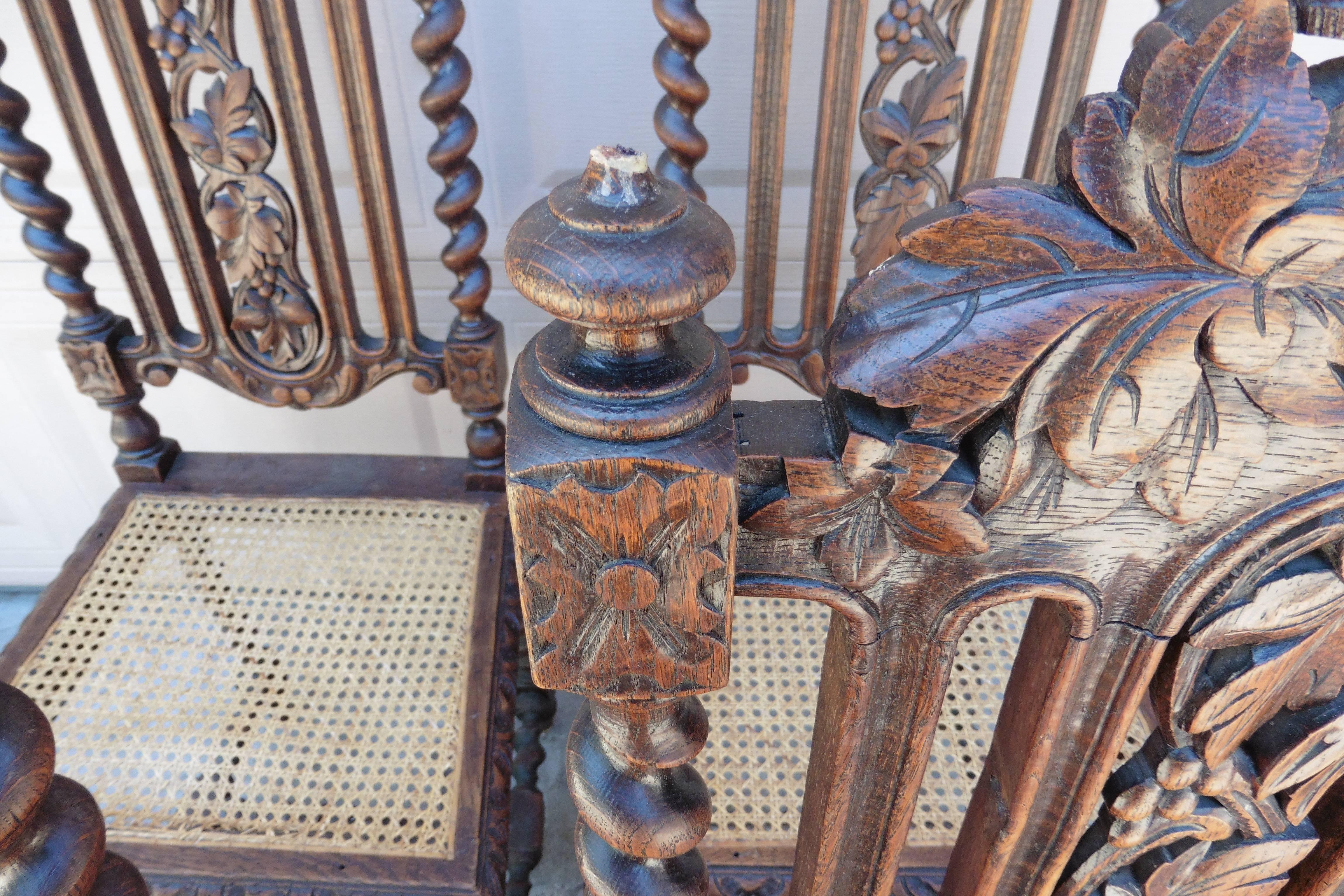 19th Century Set of Four Carved Oak Renaissance Style Chairs In Fair Condition In Austin, TX