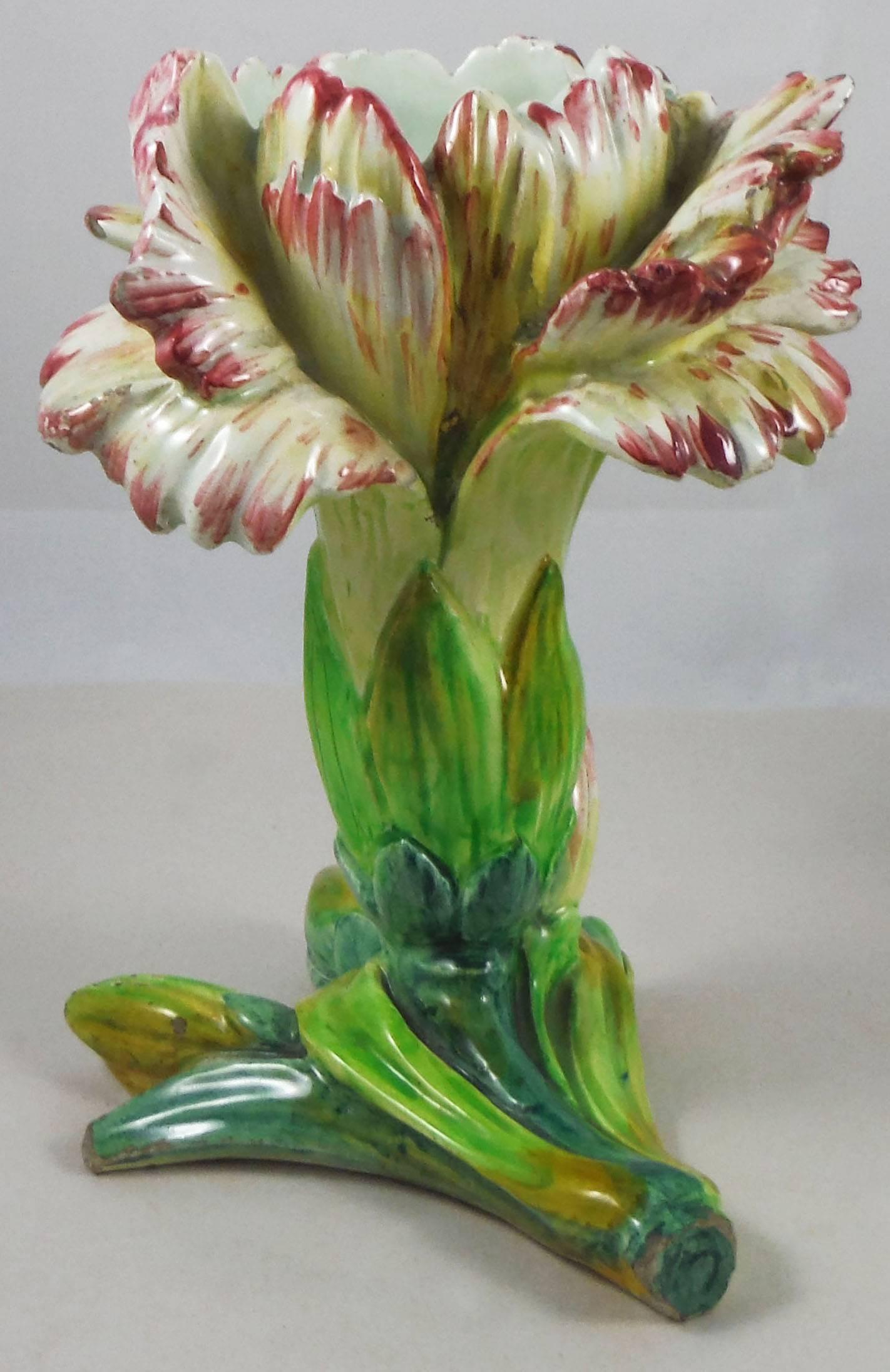 Art Nouveau Majolica Carnation Flower Vase Jerome Massier, circa 1900 For Sale