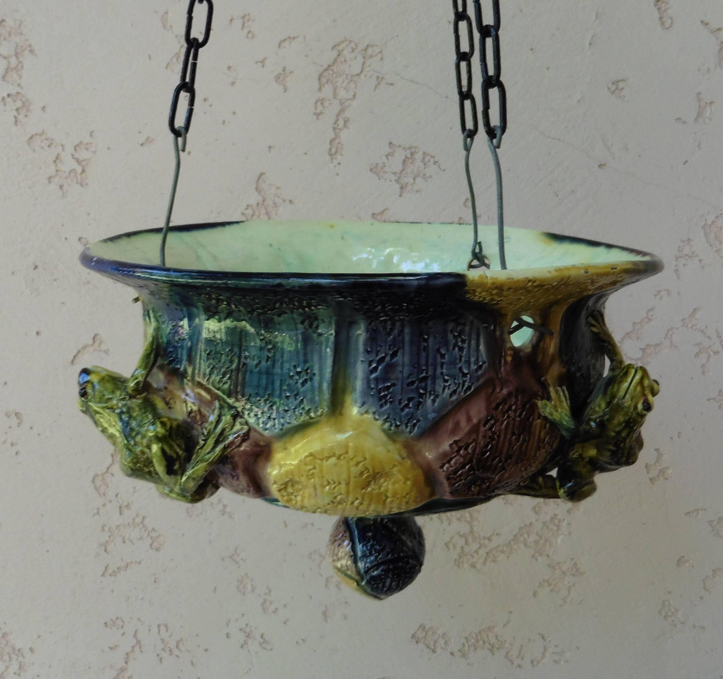 majolica frog planter