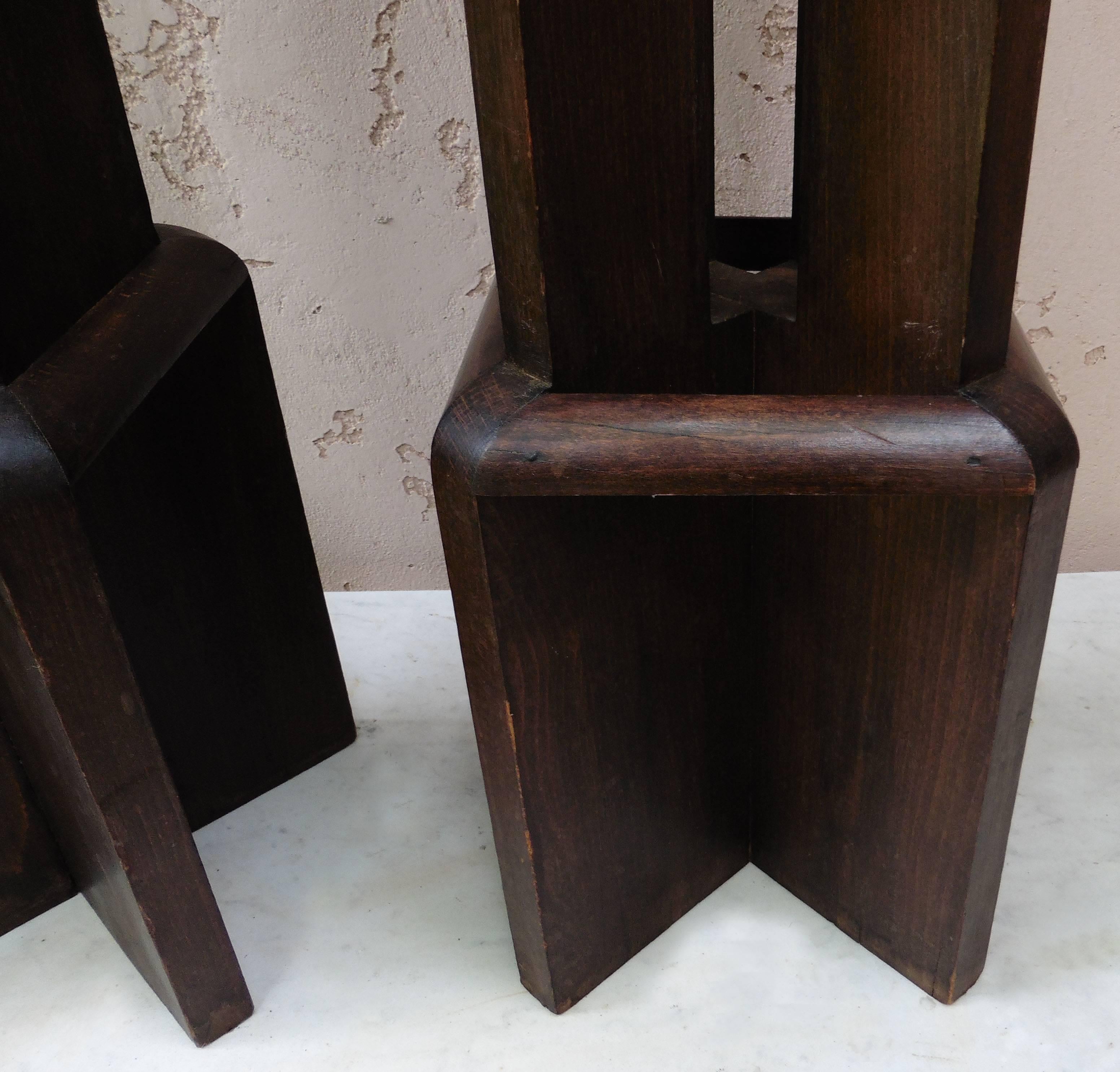 French Pair of Art Deco Wood Geometrical Plant Stands For Sale