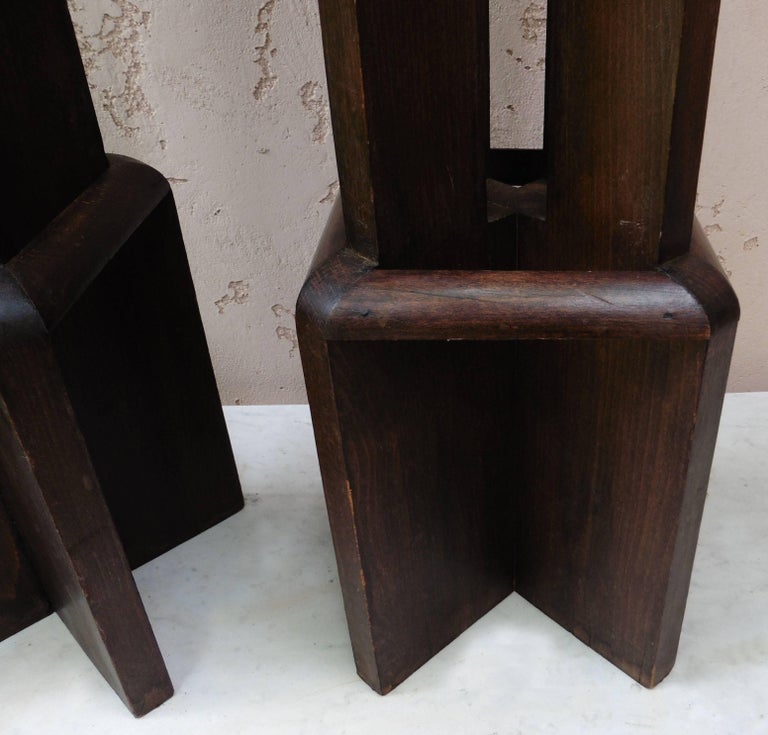 Pair of Art Deco Wood Geometrical Plant Stands In Good Condition For Sale In The Hills, TX