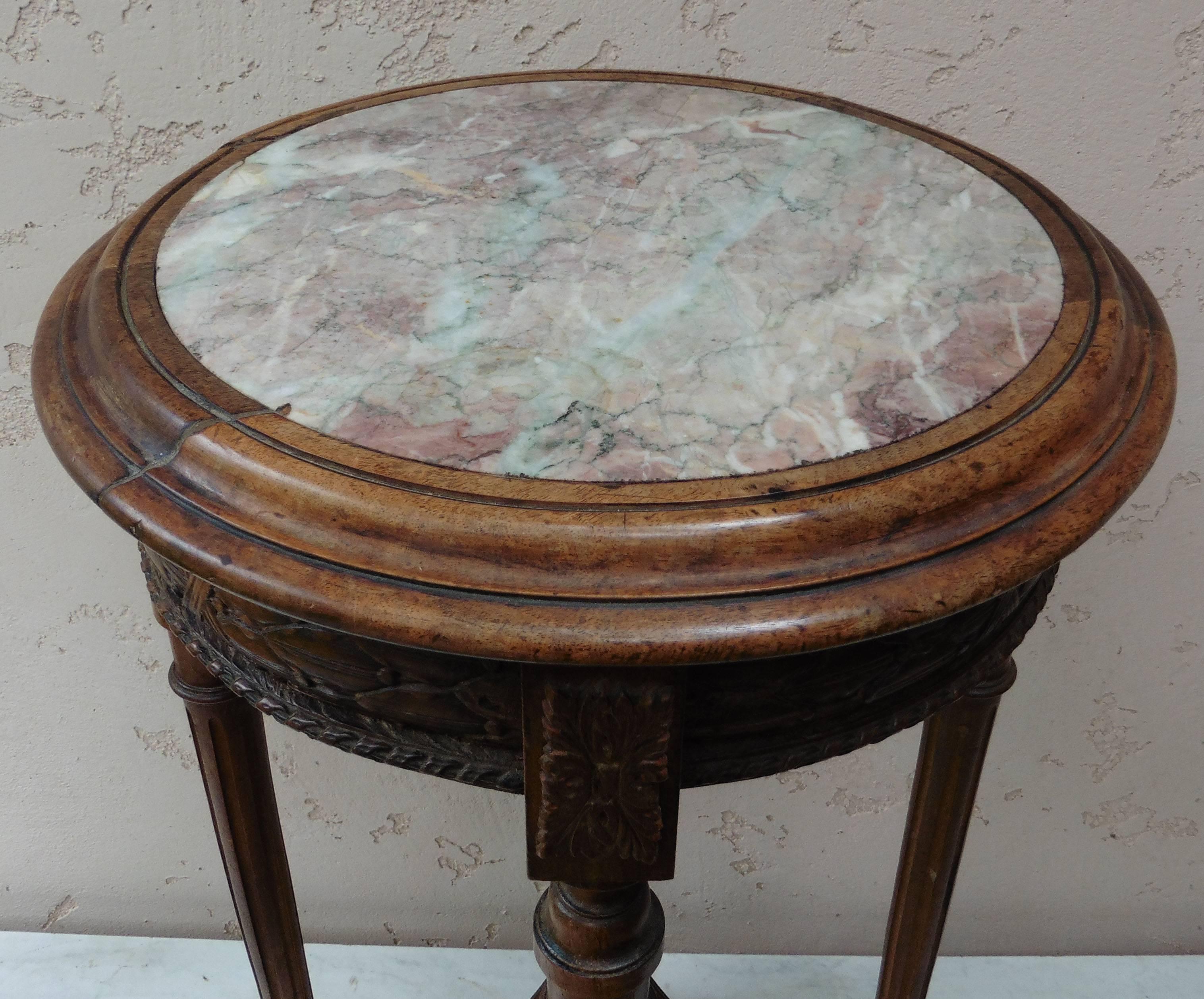Early 20th Century French Round Gueridon Style Louis XVI with Pink Marble