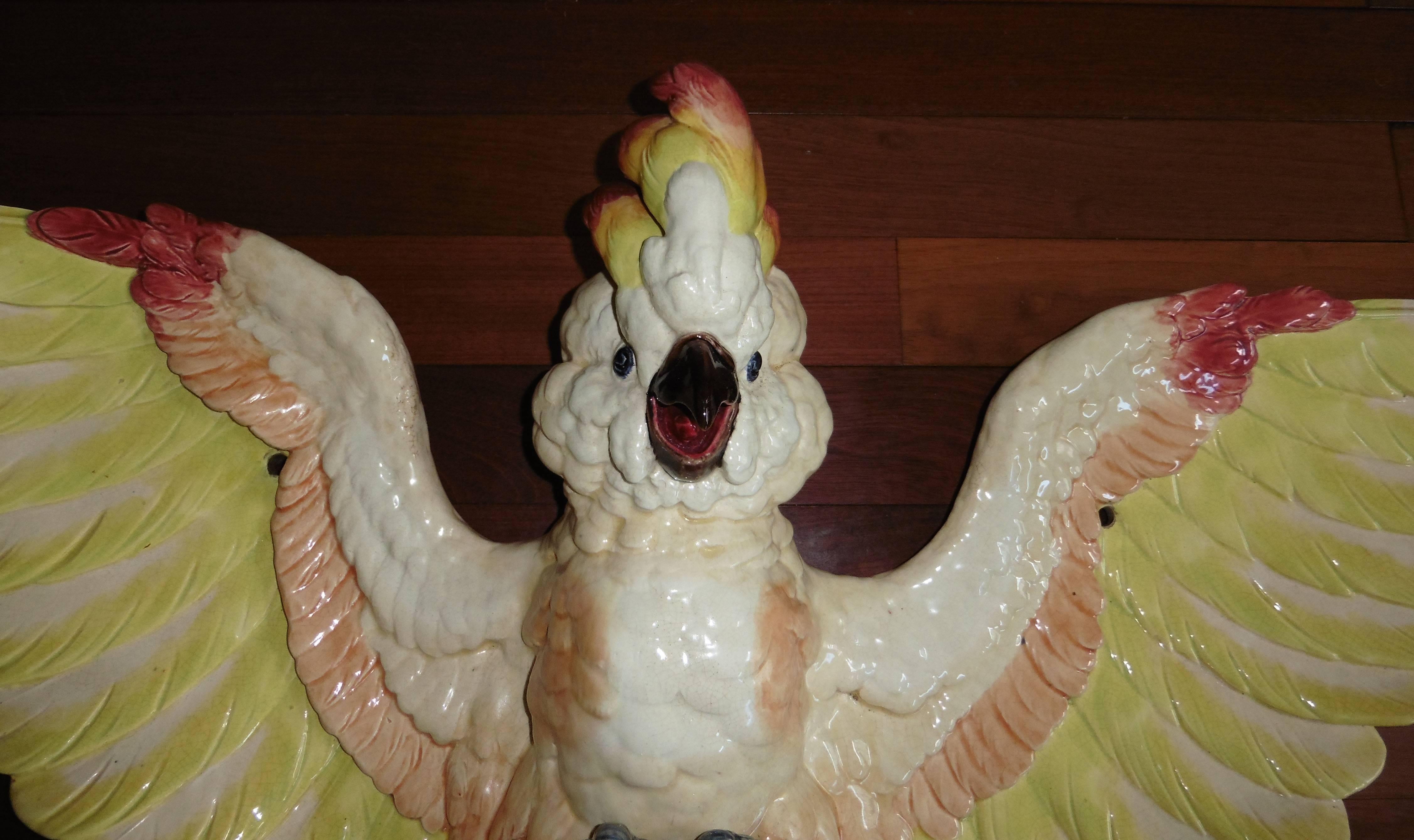 French Oversize Majolica Parrot Applique Sarreguemines, circa 1870 For Sale