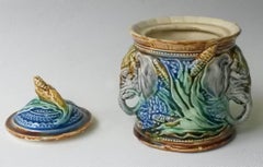 19th Majolica Elephant Tobacco Jar Onnaing