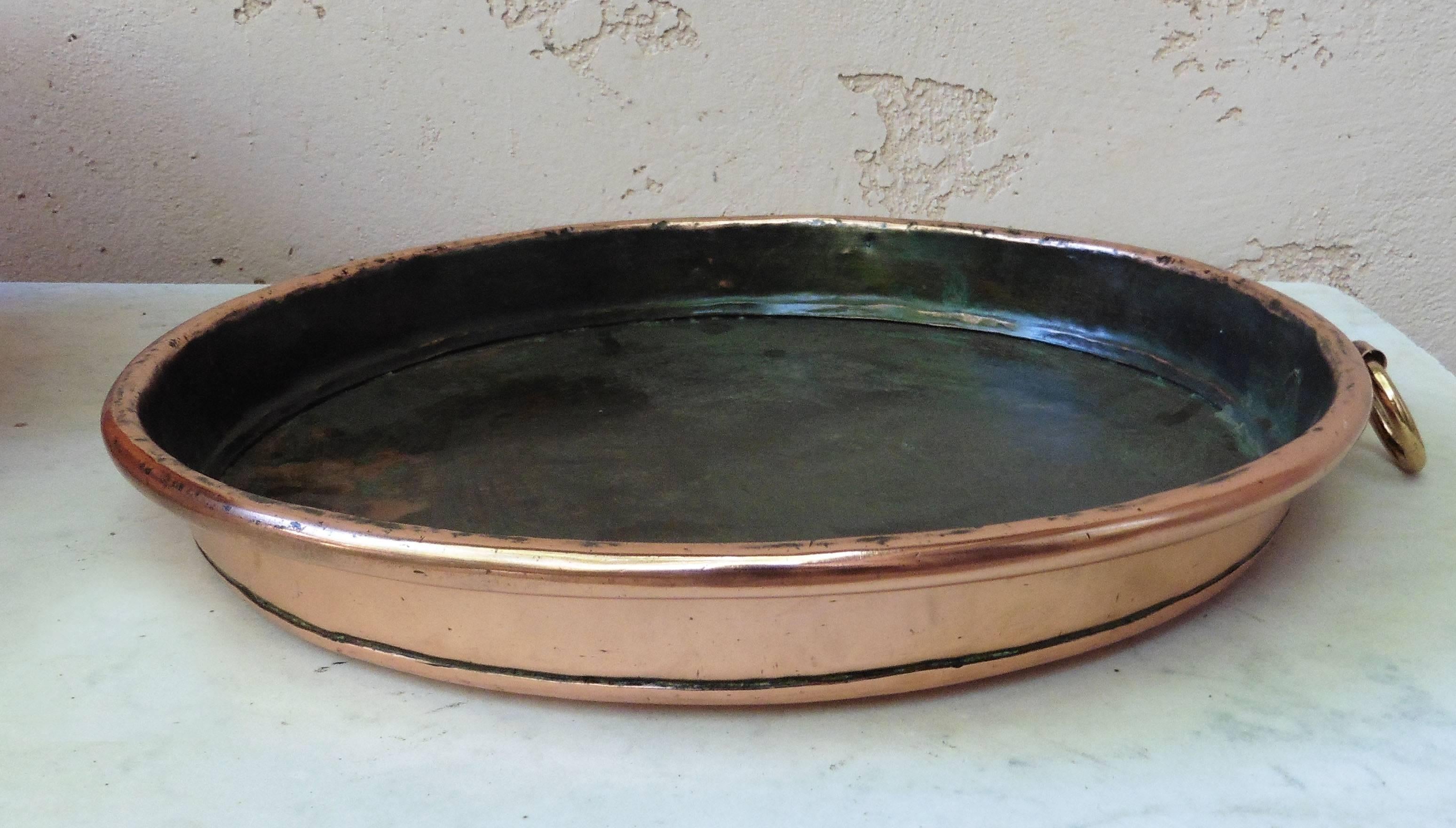 19th century stunning large French heavy copper pie platter, polished.
  