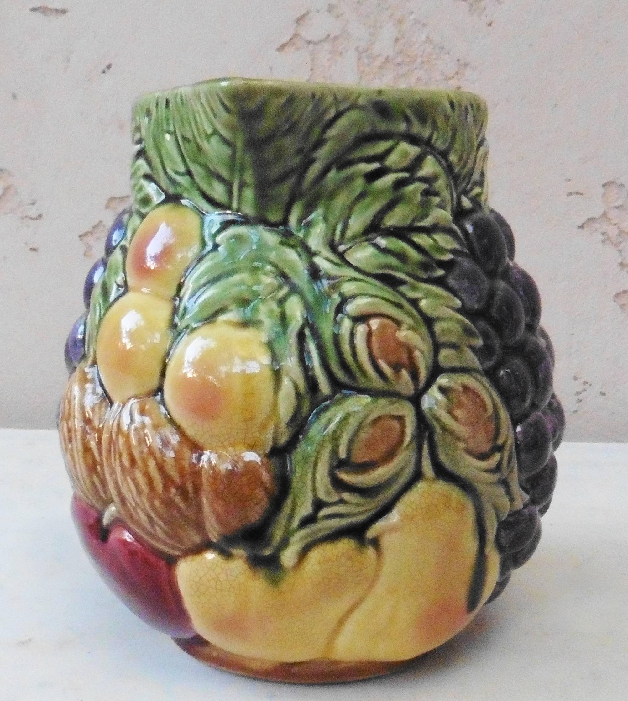 French Majolica Fruit Pitcher, circa 1930, Sarreguemines