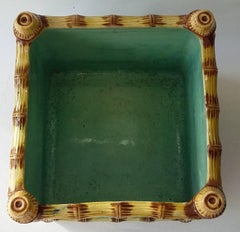English Majolica Bamboo Jardiniere with Stag and Greyhound, circa 1880