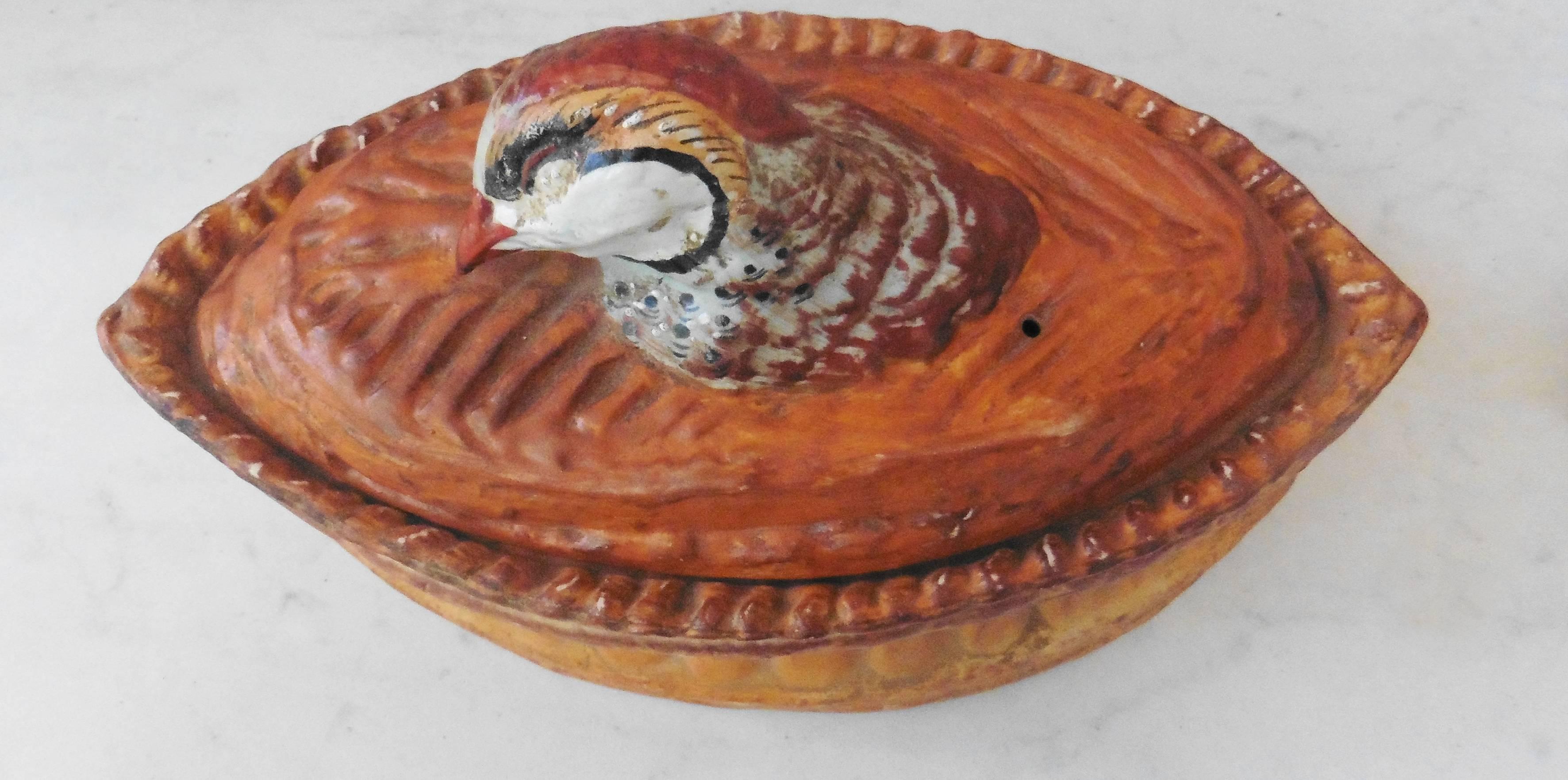 French trompe l’oeil porcelain partridge tureen signed 