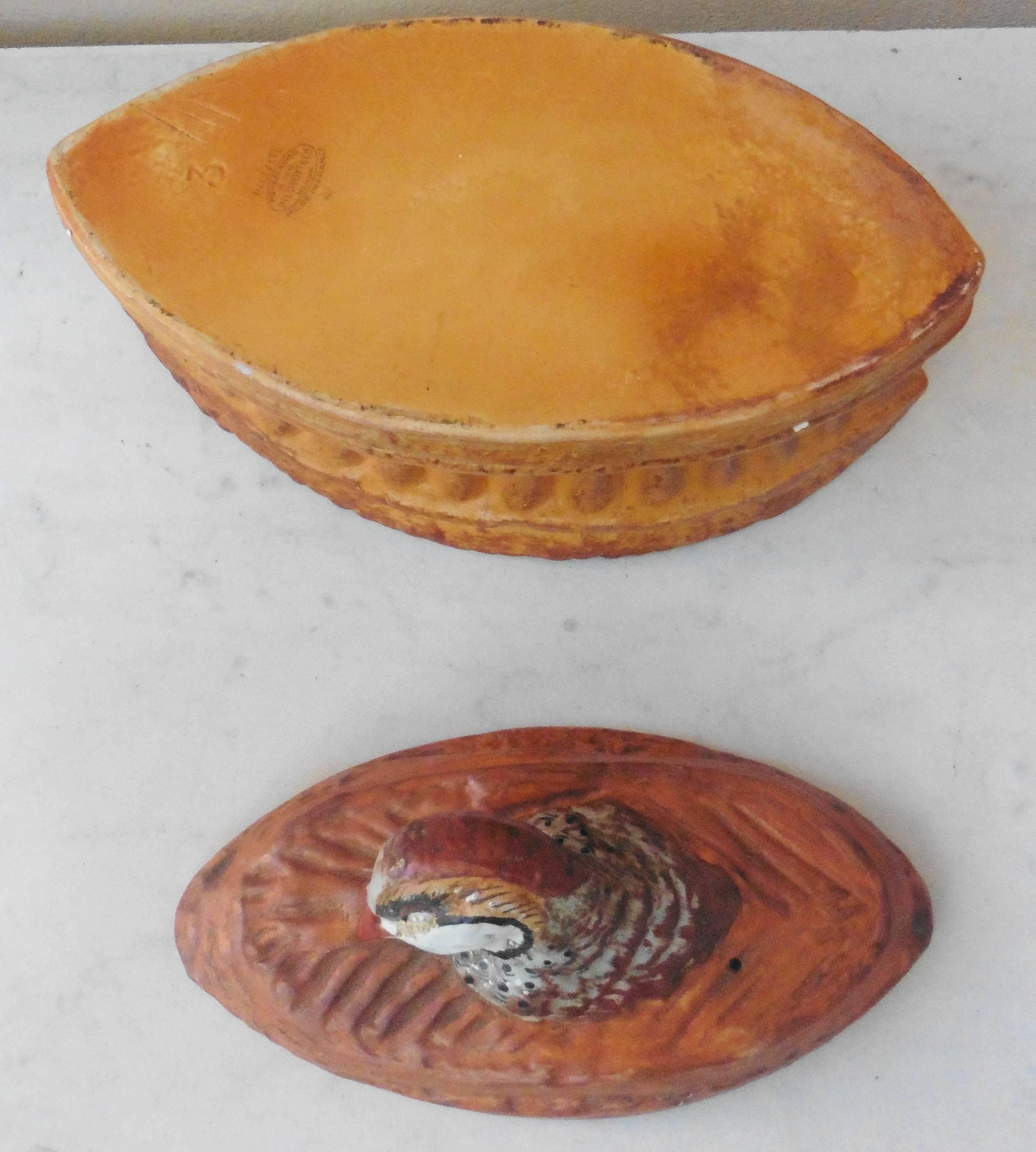 French Trompe L'oeil Porcelain Partridge Pâté Tureen Pillivuyt Mehun In Good Condition In Austin, TX