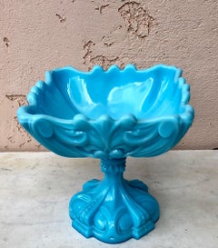 French Aqua Milk Glass Comport, circa 1930