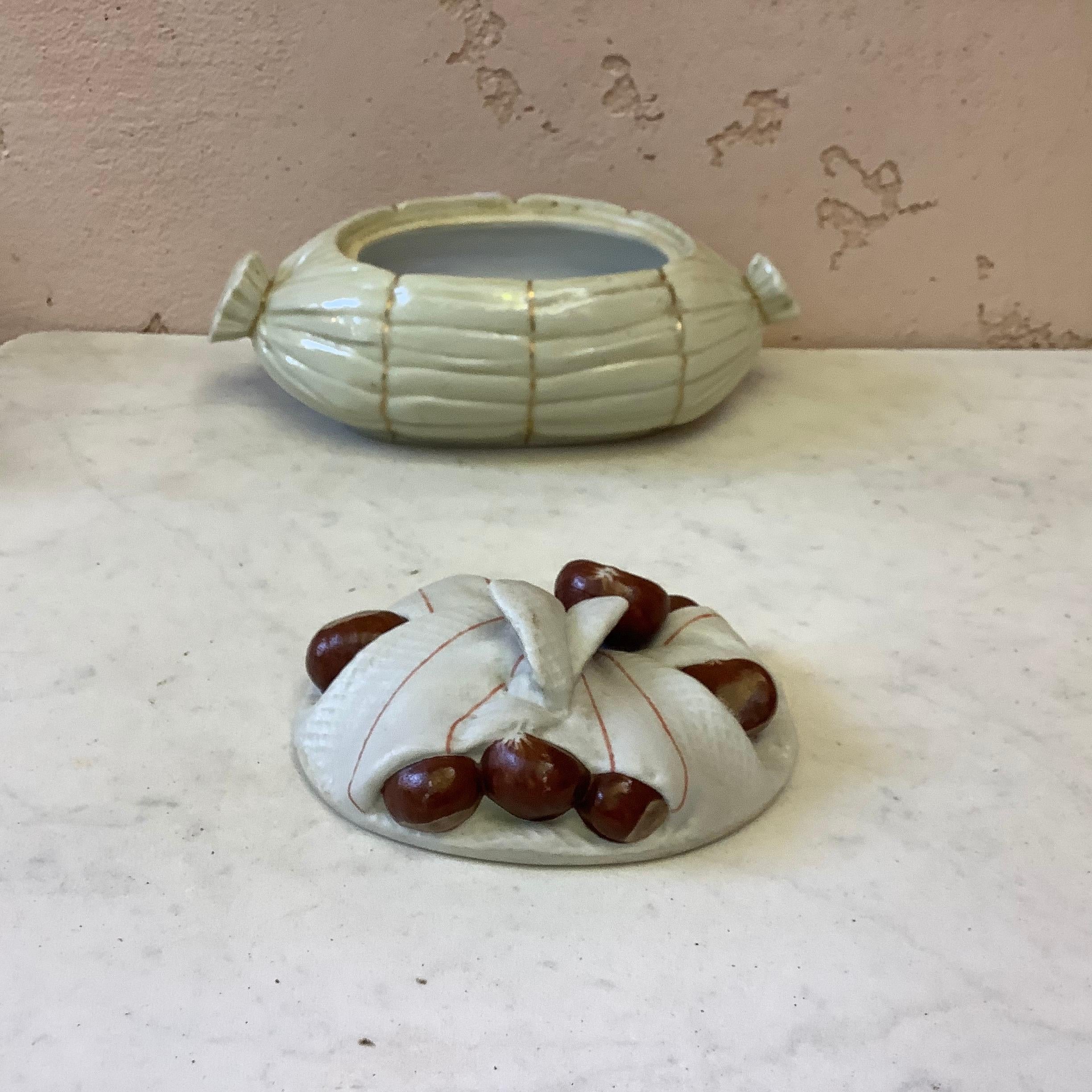 Porcelain Trompe L'oeil Chestnut Tureen Mehun, circa 1930 1