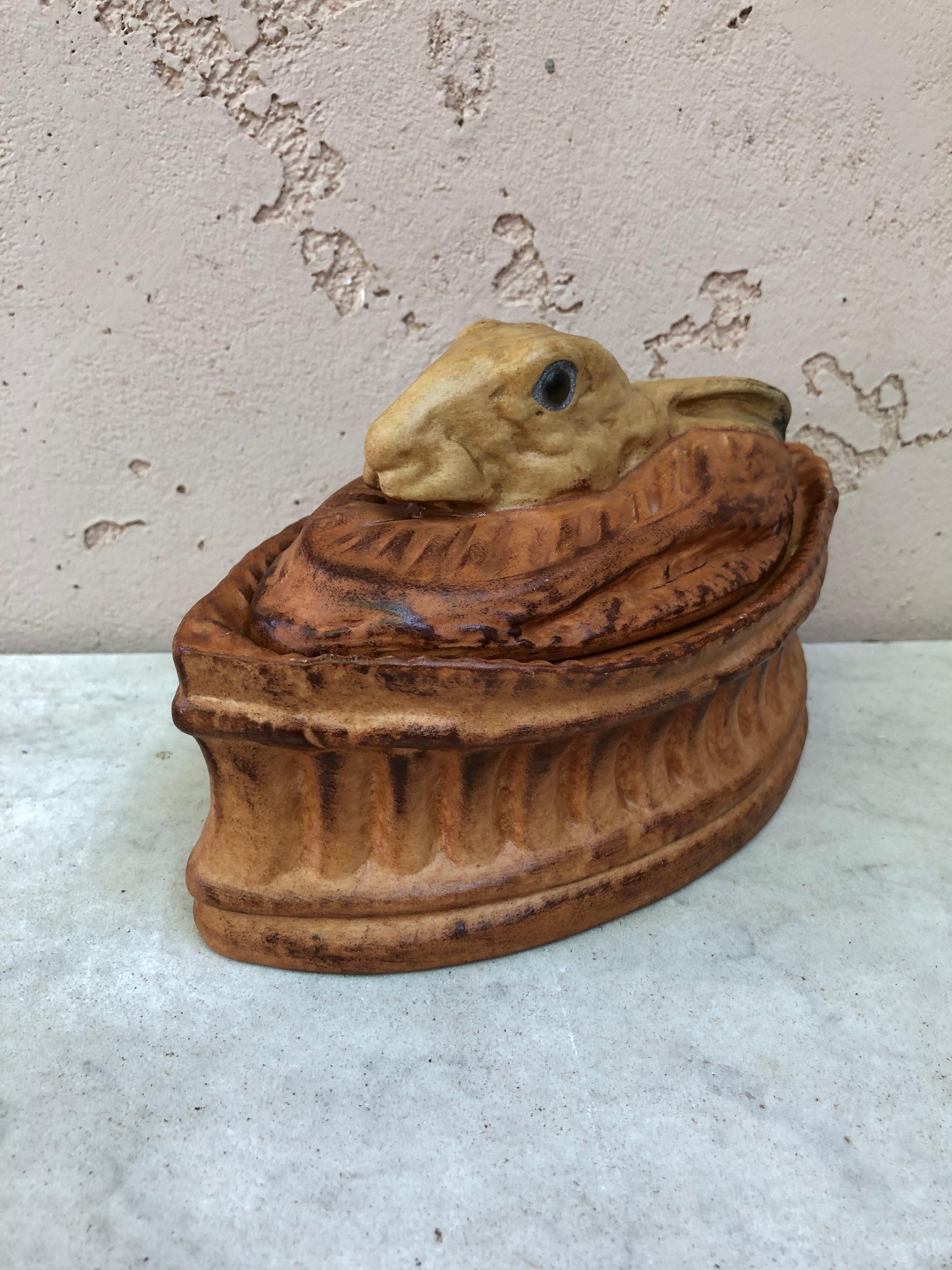 French Provincial French Trompe L'oeil Porcelain Rabbit Pâté Tureen Pillivuyt Mehun