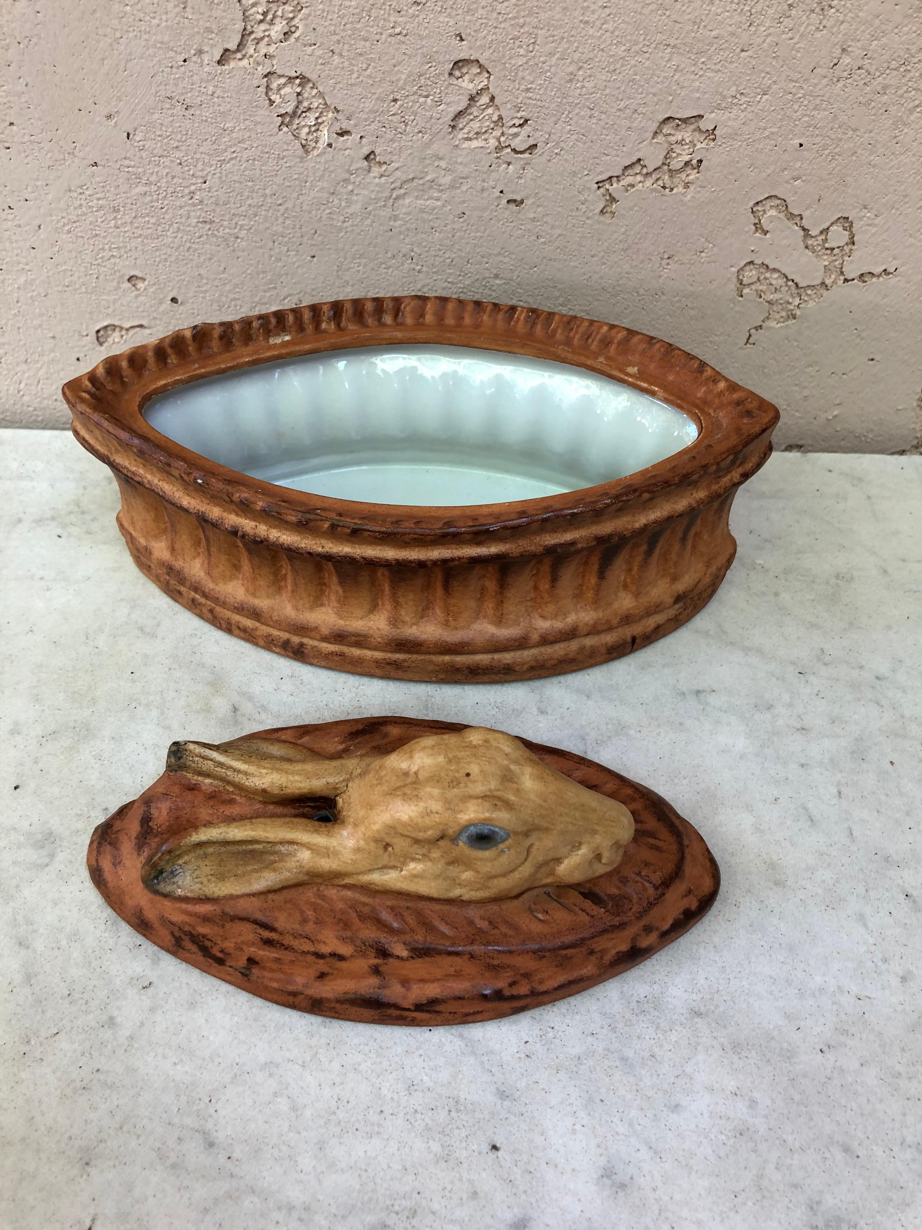 French Trompe L'oeil Porcelain Rabbit Pâté Tureen Pillivuyt Mehun 1