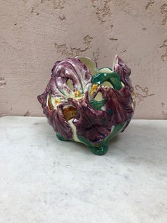 19th Century Majolica Purple Iris Cache Pot Delphin Massier