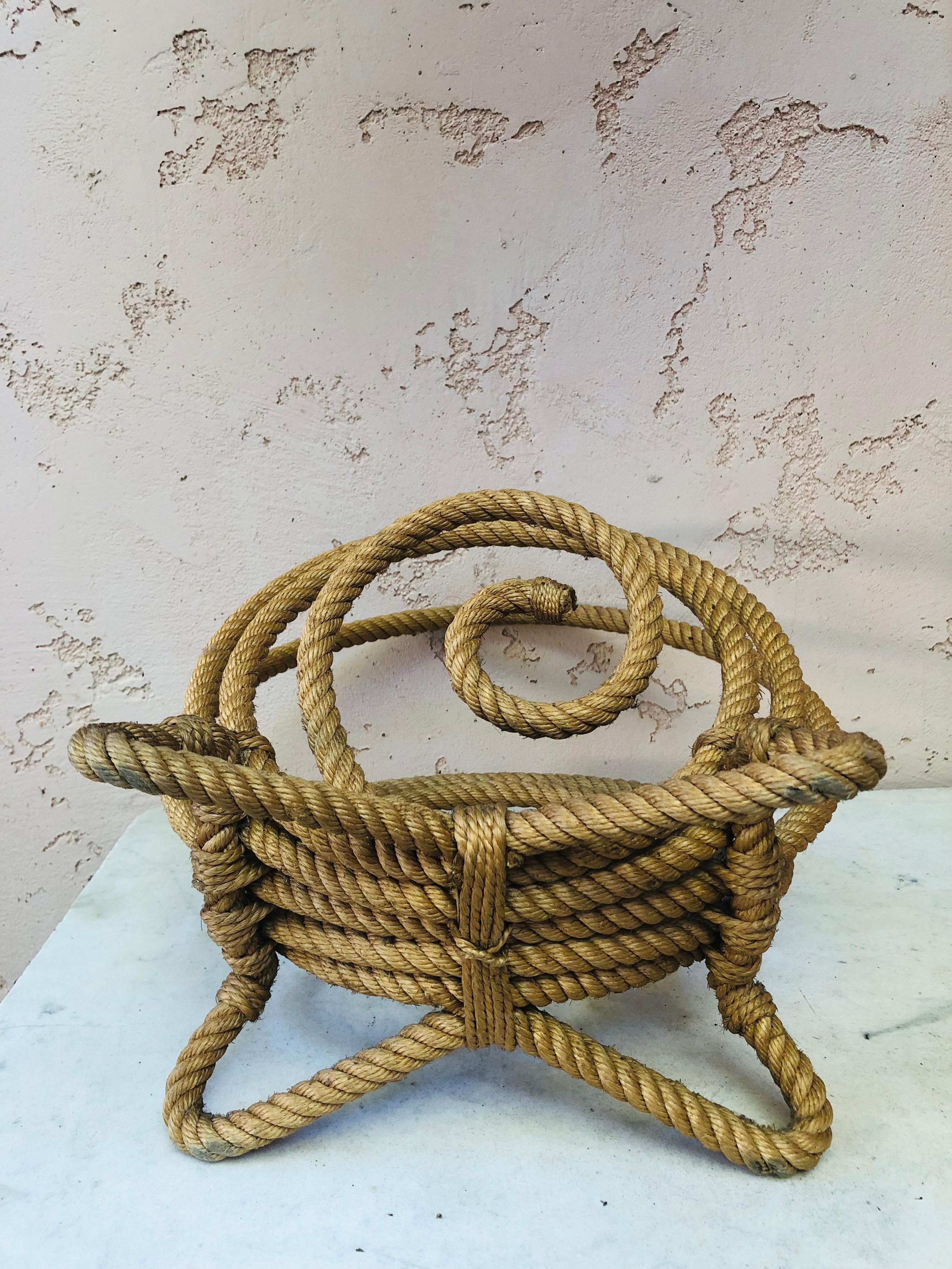 Mid-Century French Rope Magazine Rack Adrien Audoux & Frida Minet For Sale 1