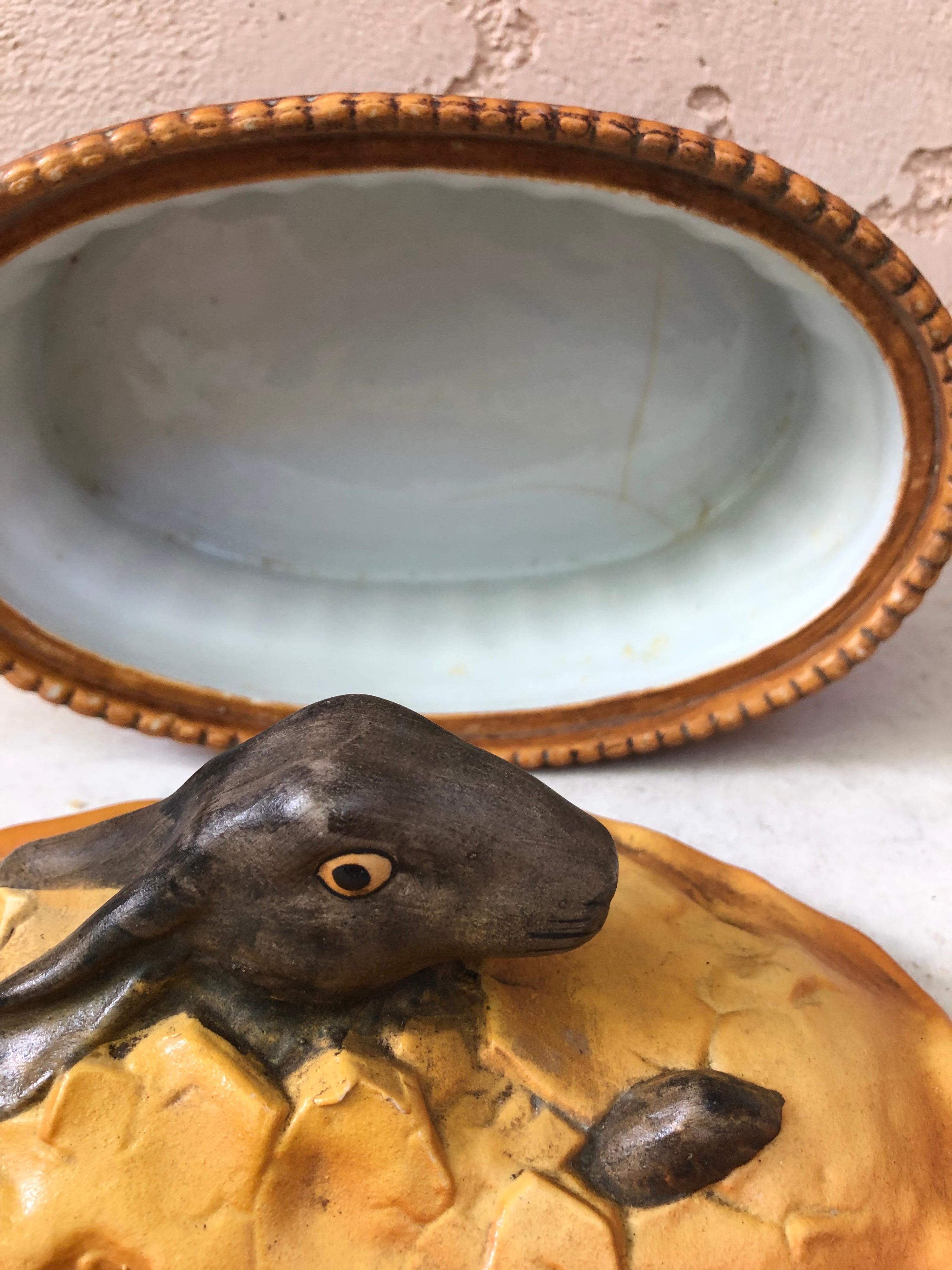 French Trompe L'oeil Porcelain Rabbit Pâté Tureen Pillivuyt Mehun 4