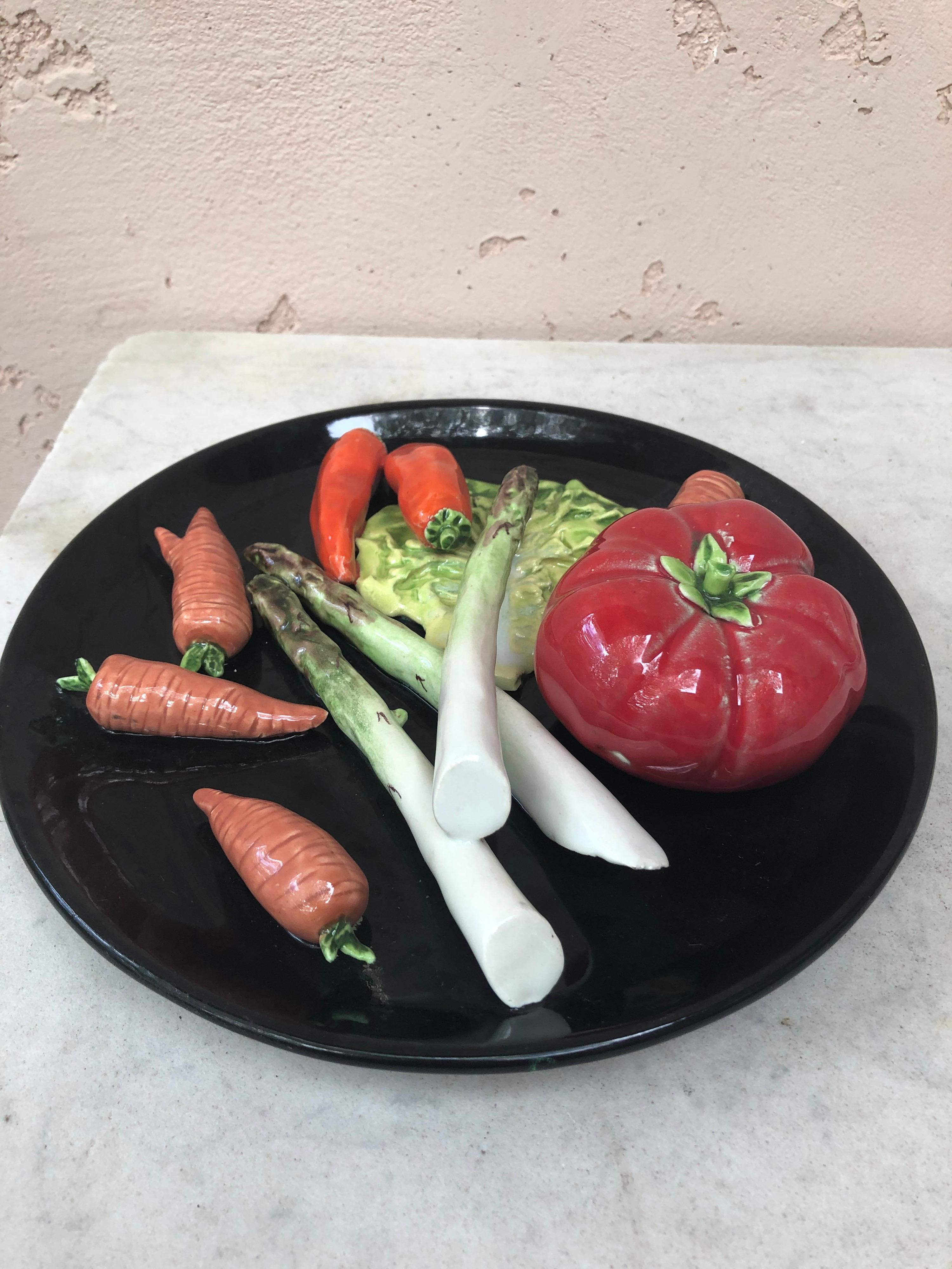 French Majolica Vegetables Platter Vallauris, circa 1950 For Sale