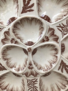 Rare assiette à huîtres en faïence marron du 19ème siècle Vieillard Bordeaux