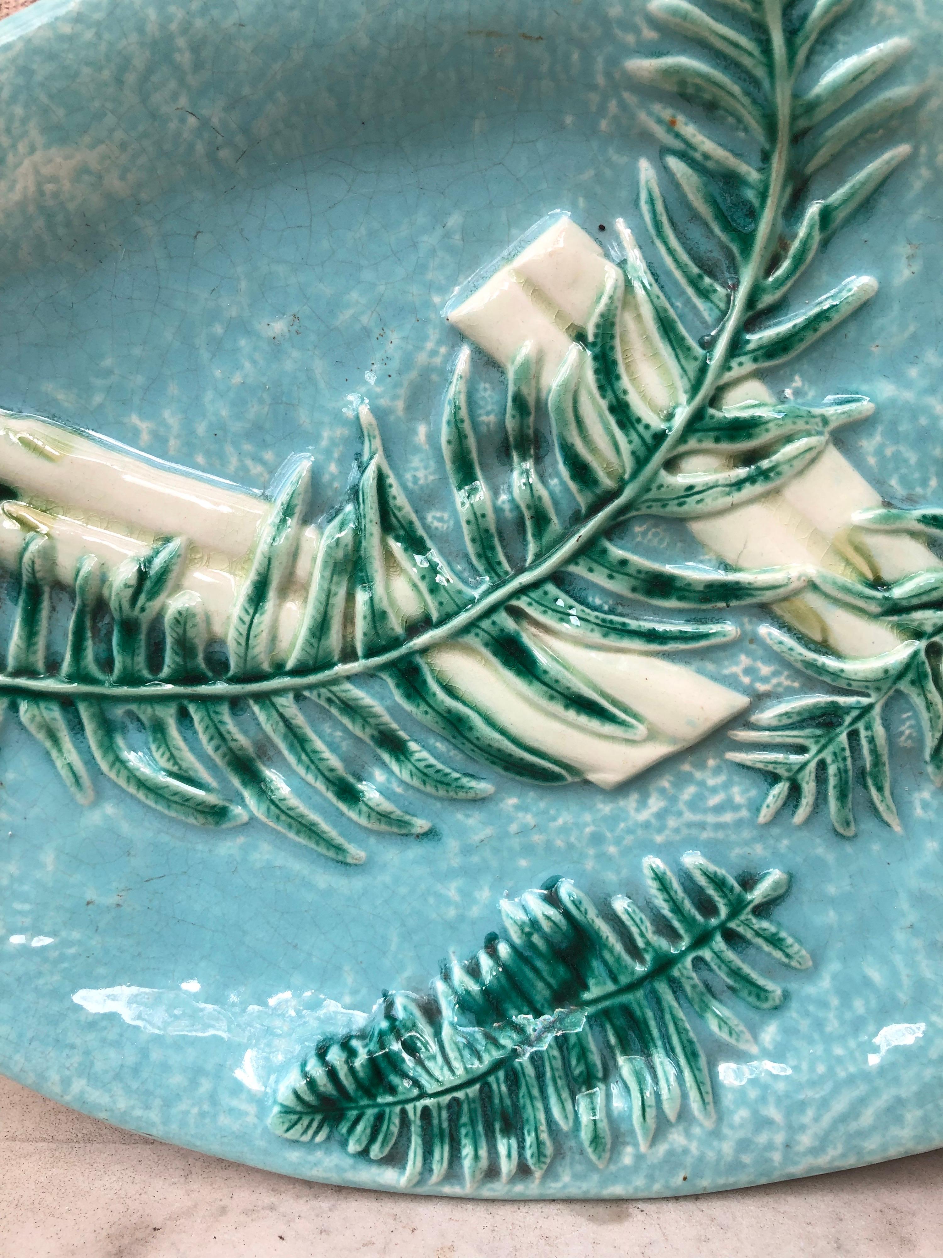 Rare Majolica Asparagus Platter with Fern Clairefontaine, circa 1880 For Sale 5