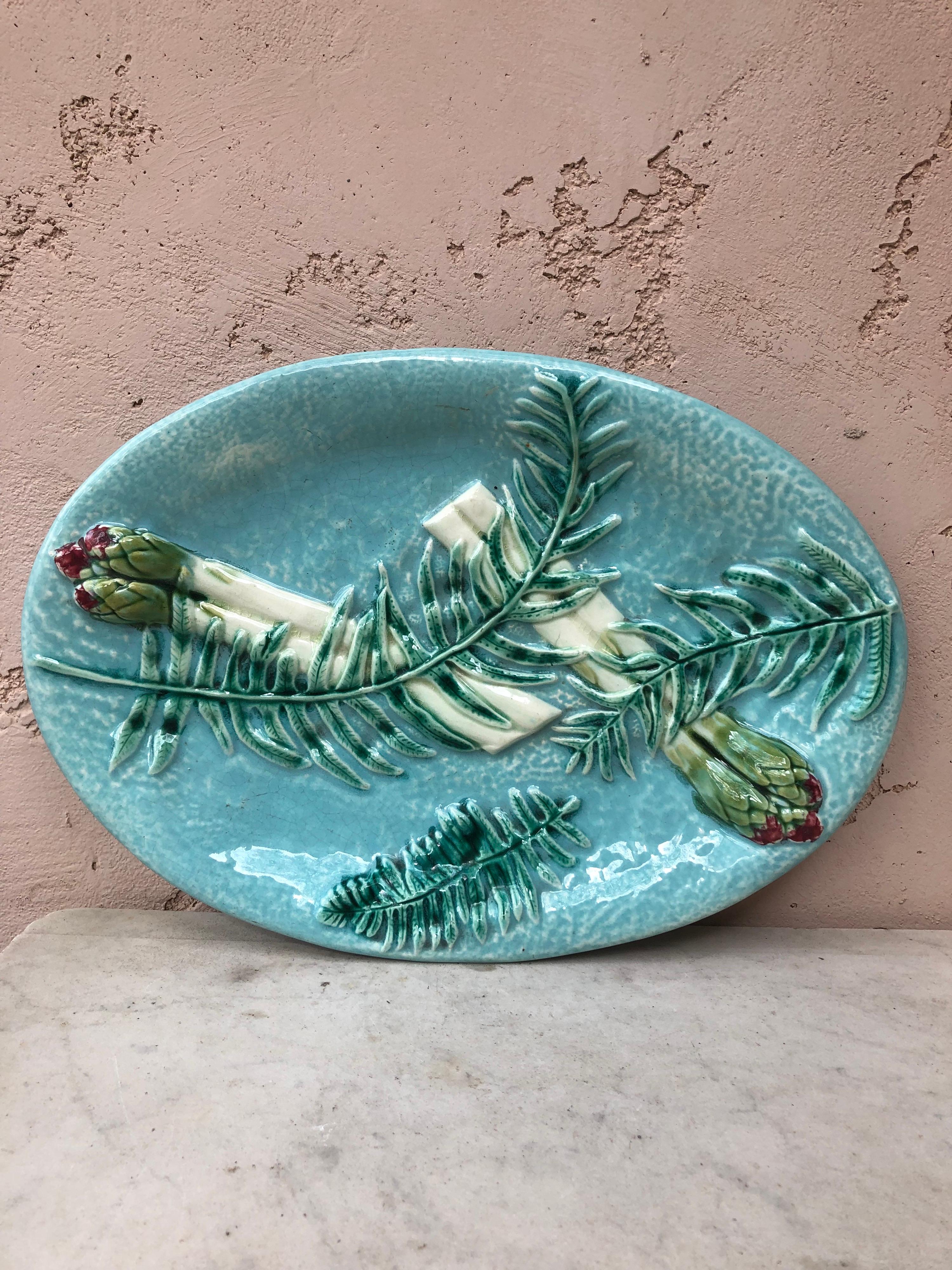 Rare Majolica Asparagus Platter with Fern Clairefontaine, circa 1880 For Sale 4