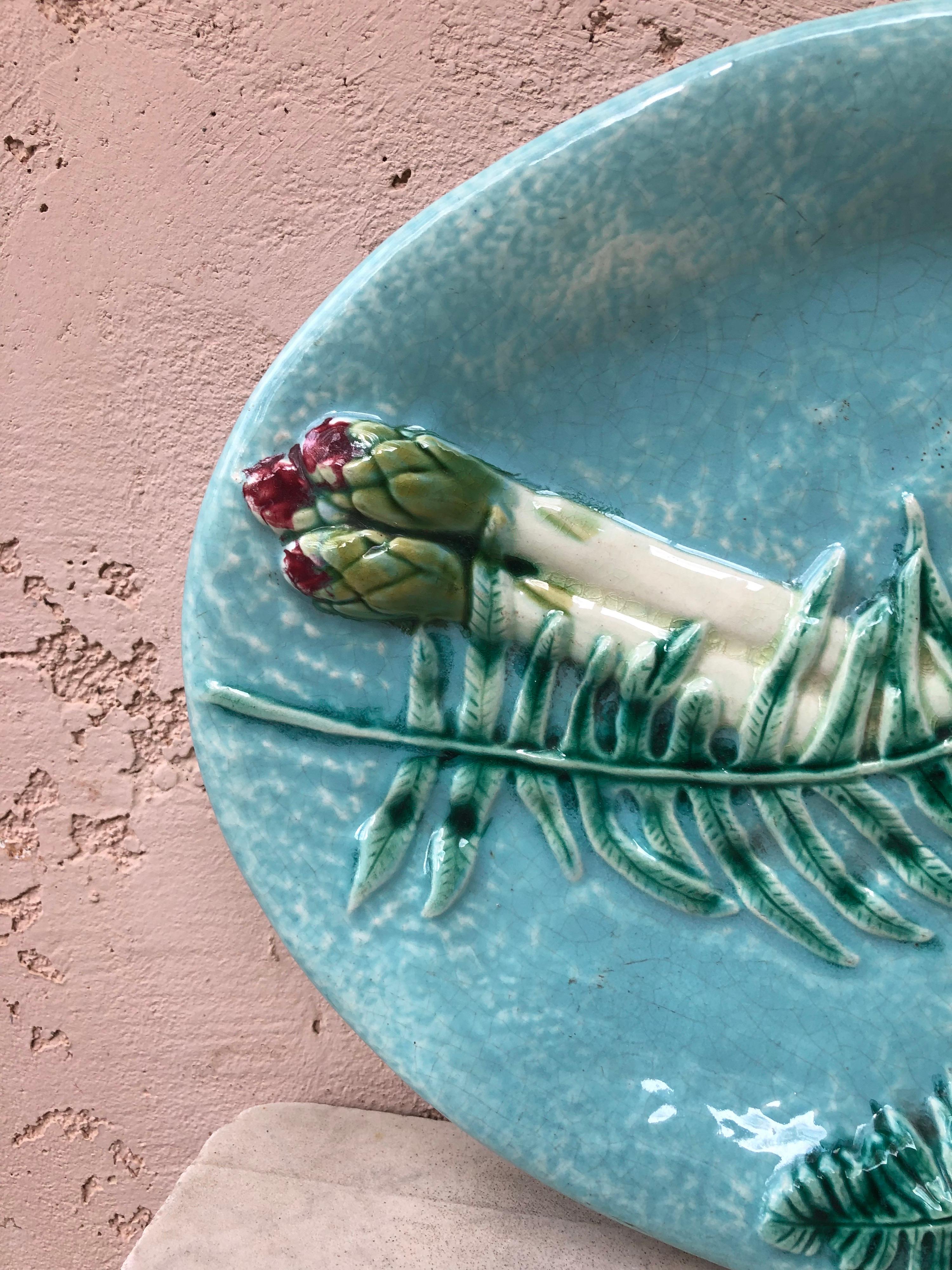 Rare Majolica Asparagus Platter with Fern Clairefontaine, circa 1880 For Sale 6