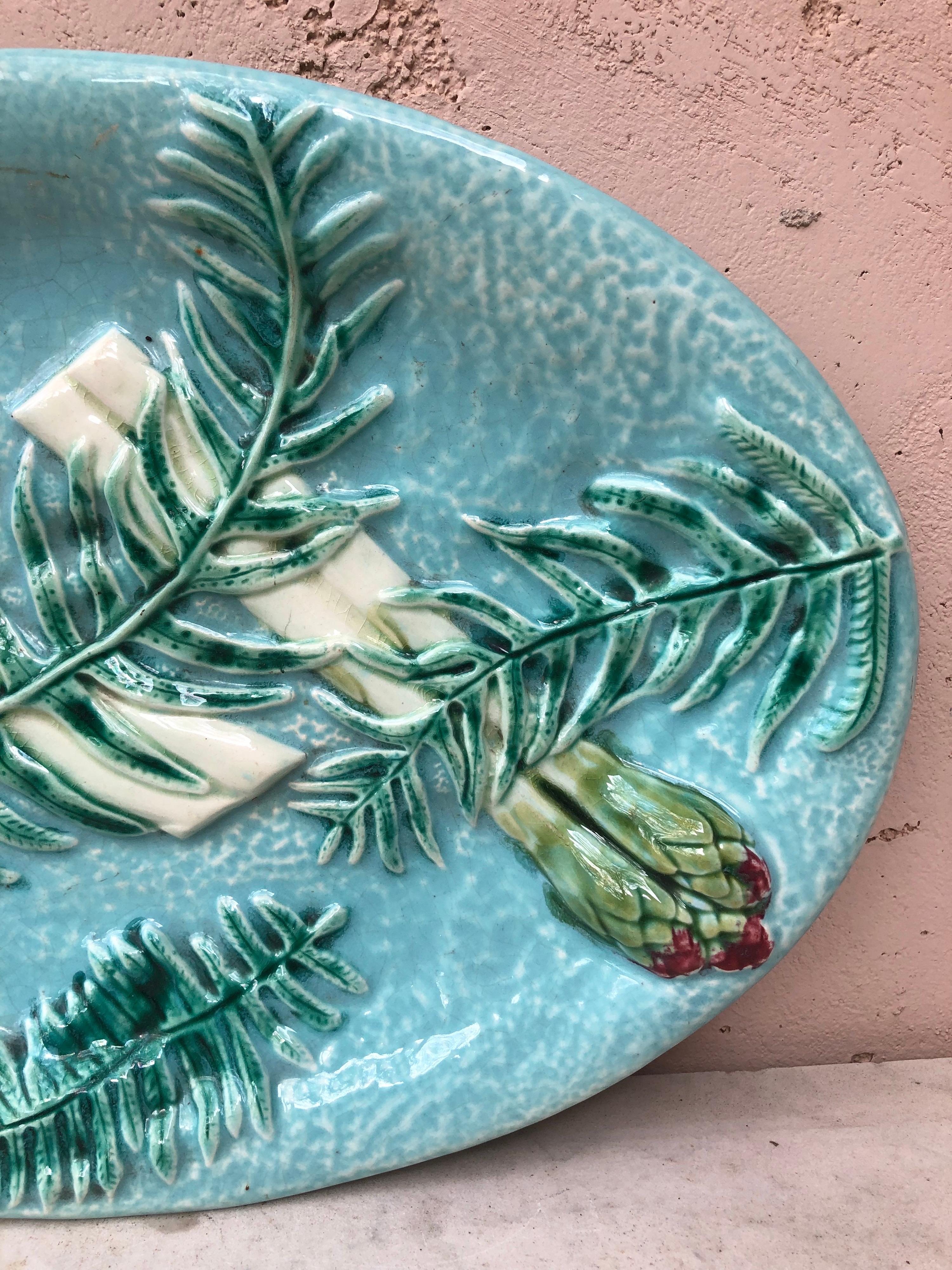 Rare Majolica Asparagus Platter with Fern Clairefontaine, circa 1880 For Sale 7