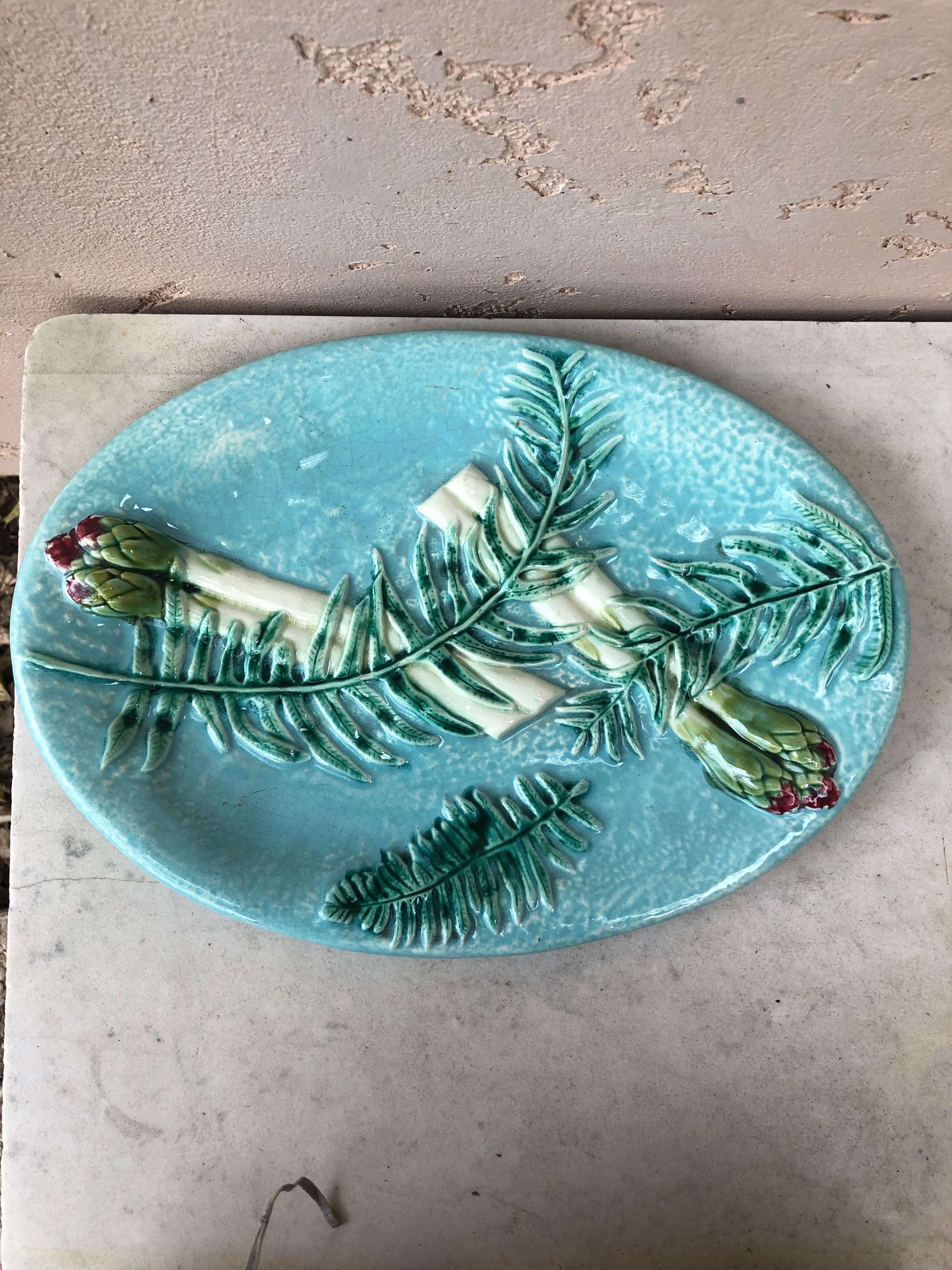 Rare Majolica Asparagus Platter with Fern Clairefontaine, circa 1880 For Sale 8
