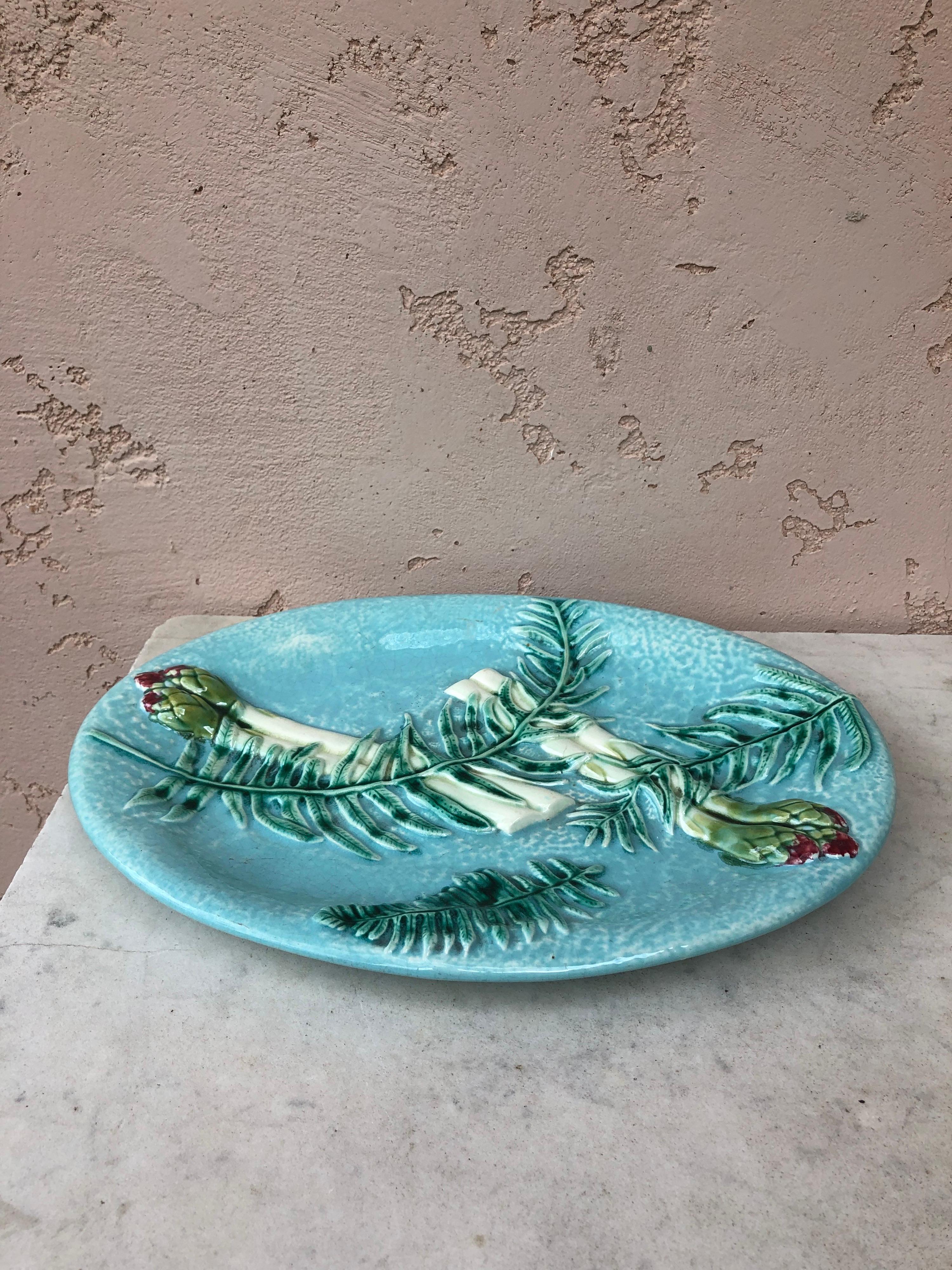 Rare Majolica Asparagus Platter with Fern Clairefontaine, circa 1880 For Sale 10