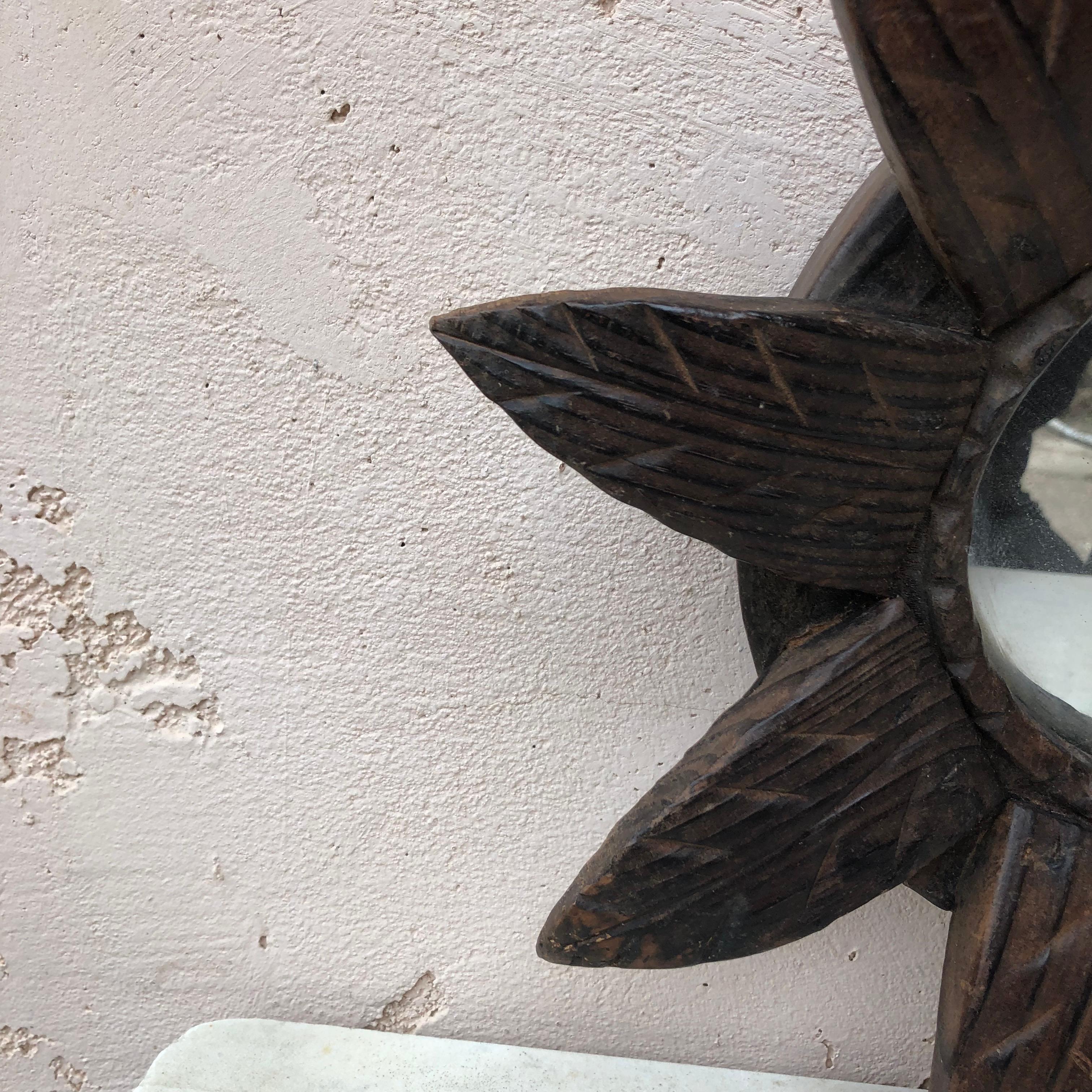 Mid-20th Century French Art Deco Sunburst Leaves Wood Mirror