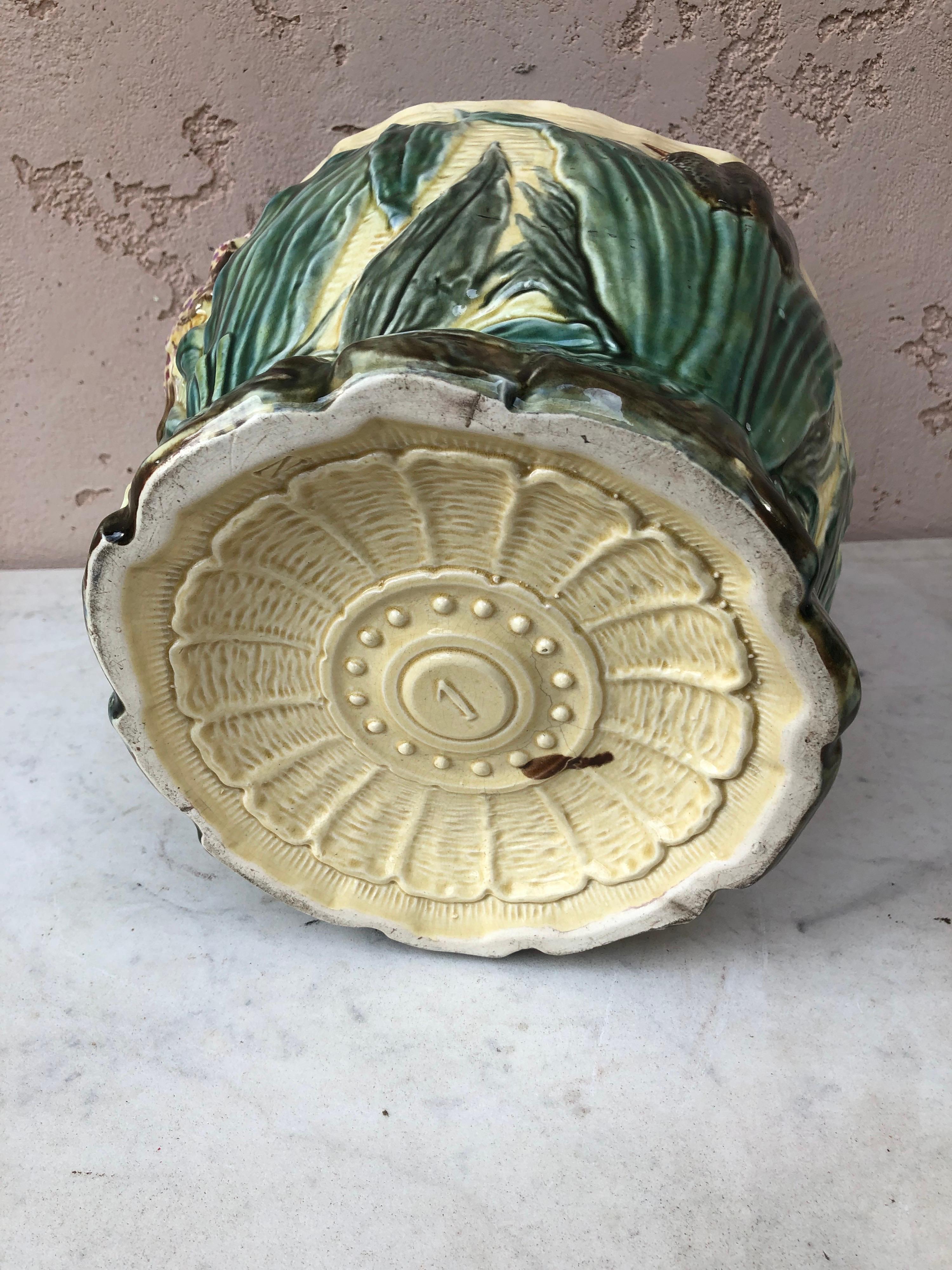 Ceramic 19th Century Majolica Jardinière Flower and Snail Wasmuel For Sale
