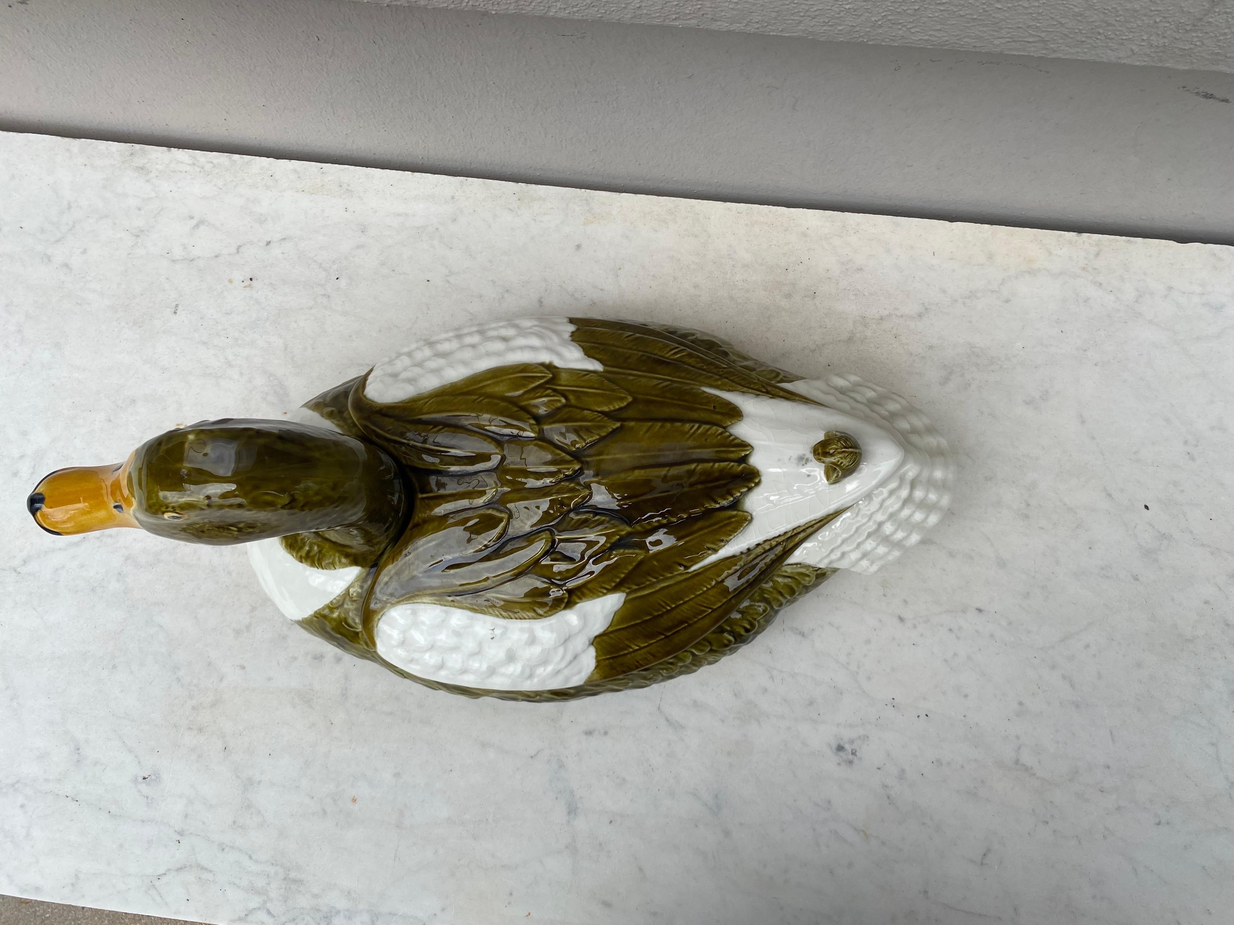 Ceramic Portuguese Large Majolica Duck Tureen Box Secla