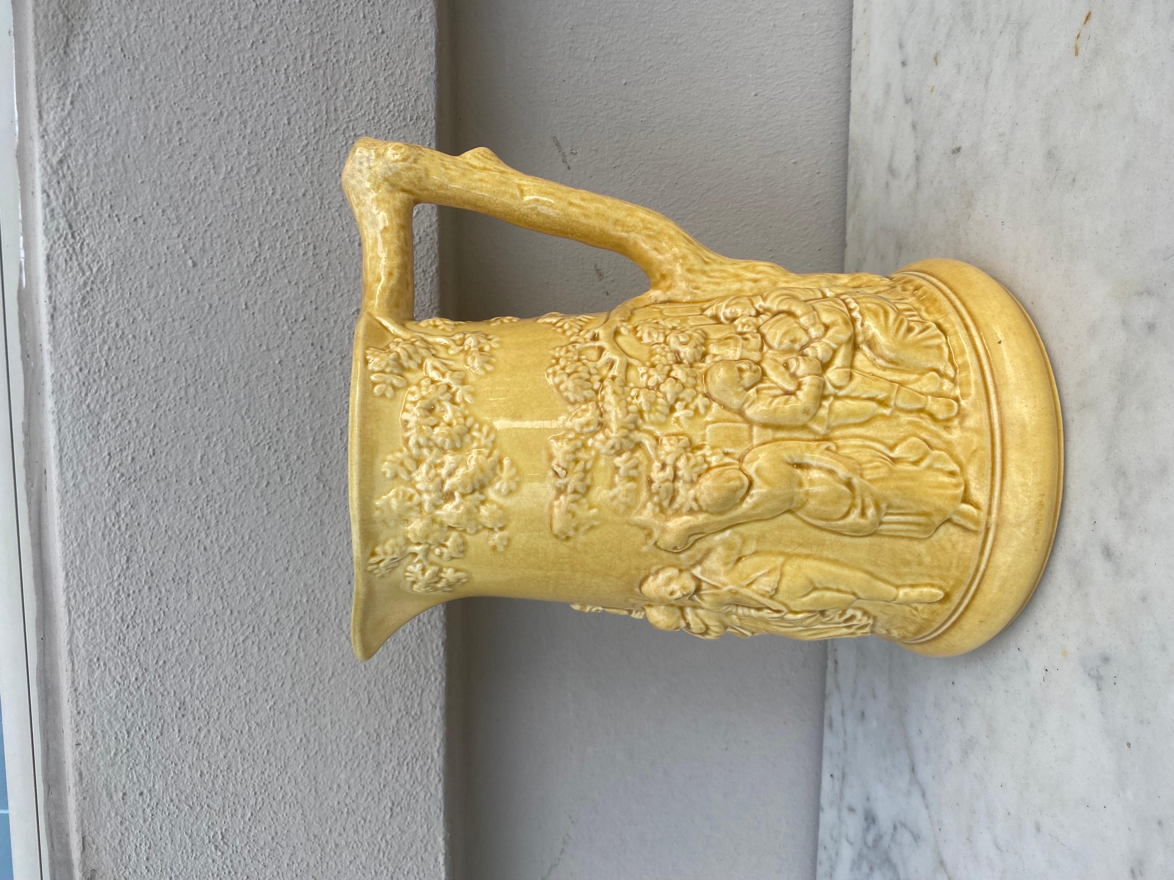 Victorian Early Yellow Majolica Pitcher Sarreguemines, circa 1870 For Sale