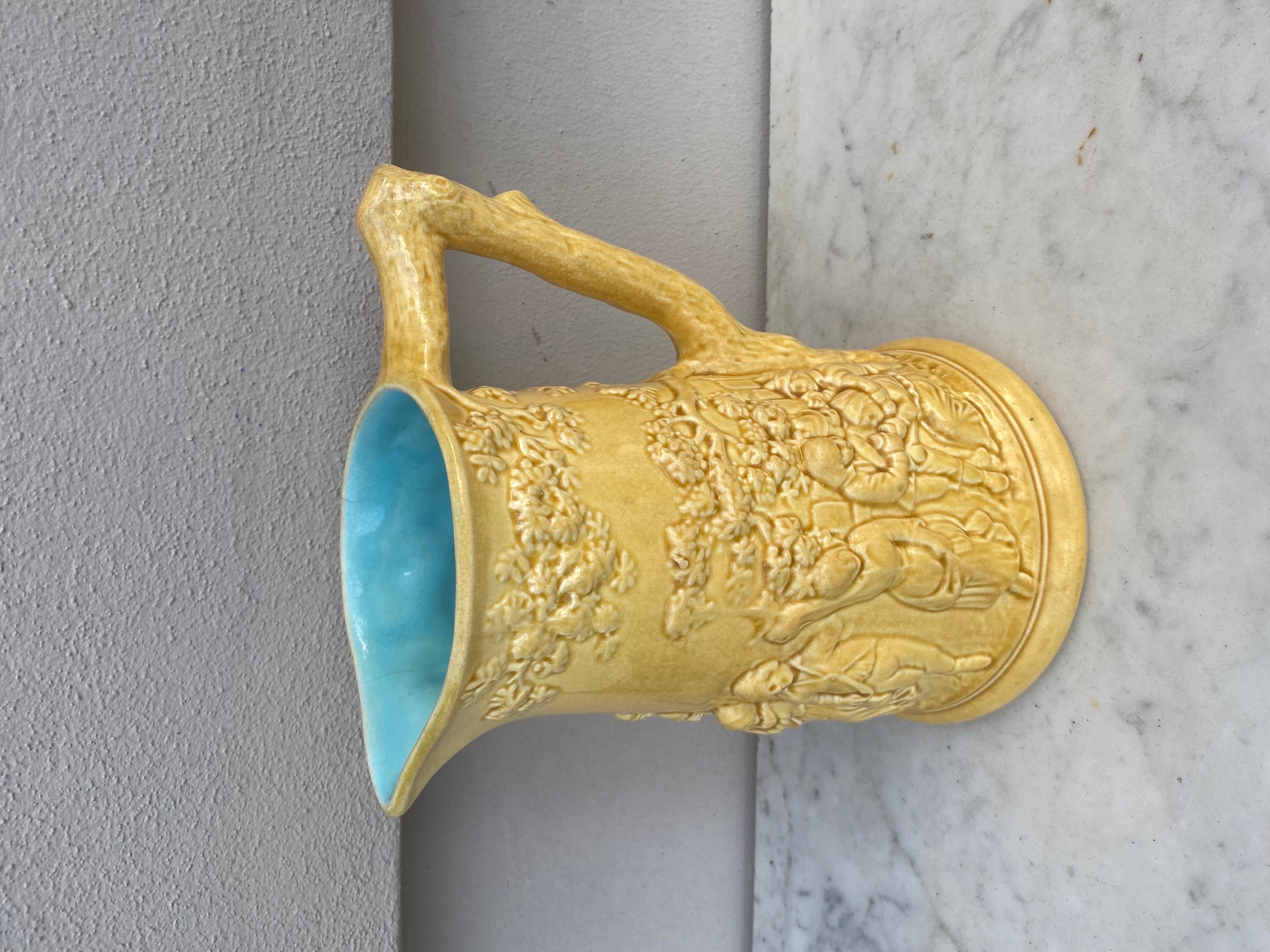 French Early Yellow Majolica Pitcher Sarreguemines, circa 1870 For Sale