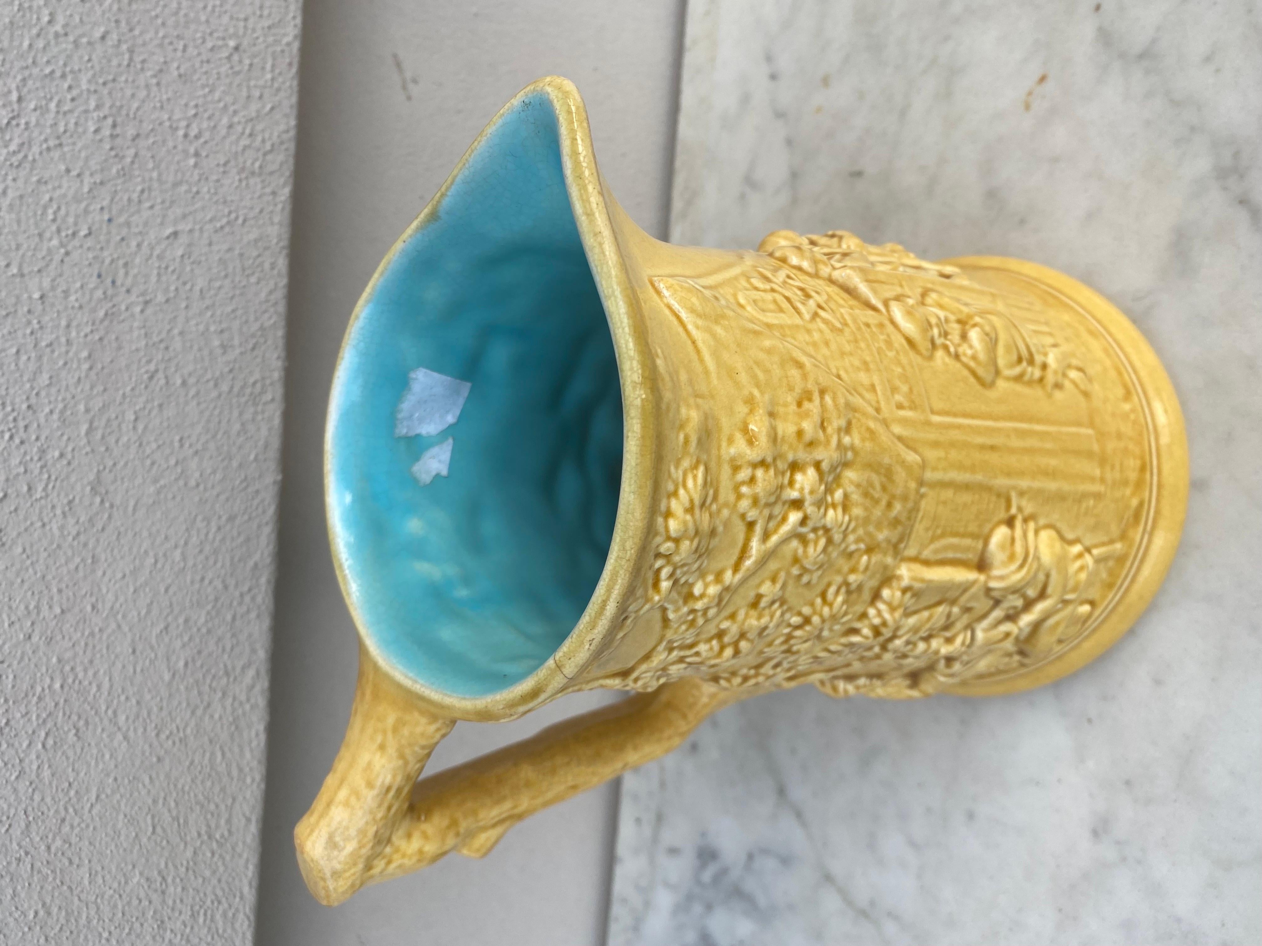 Late 19th Century Early Yellow Majolica Pitcher Sarreguemines, circa 1870 For Sale