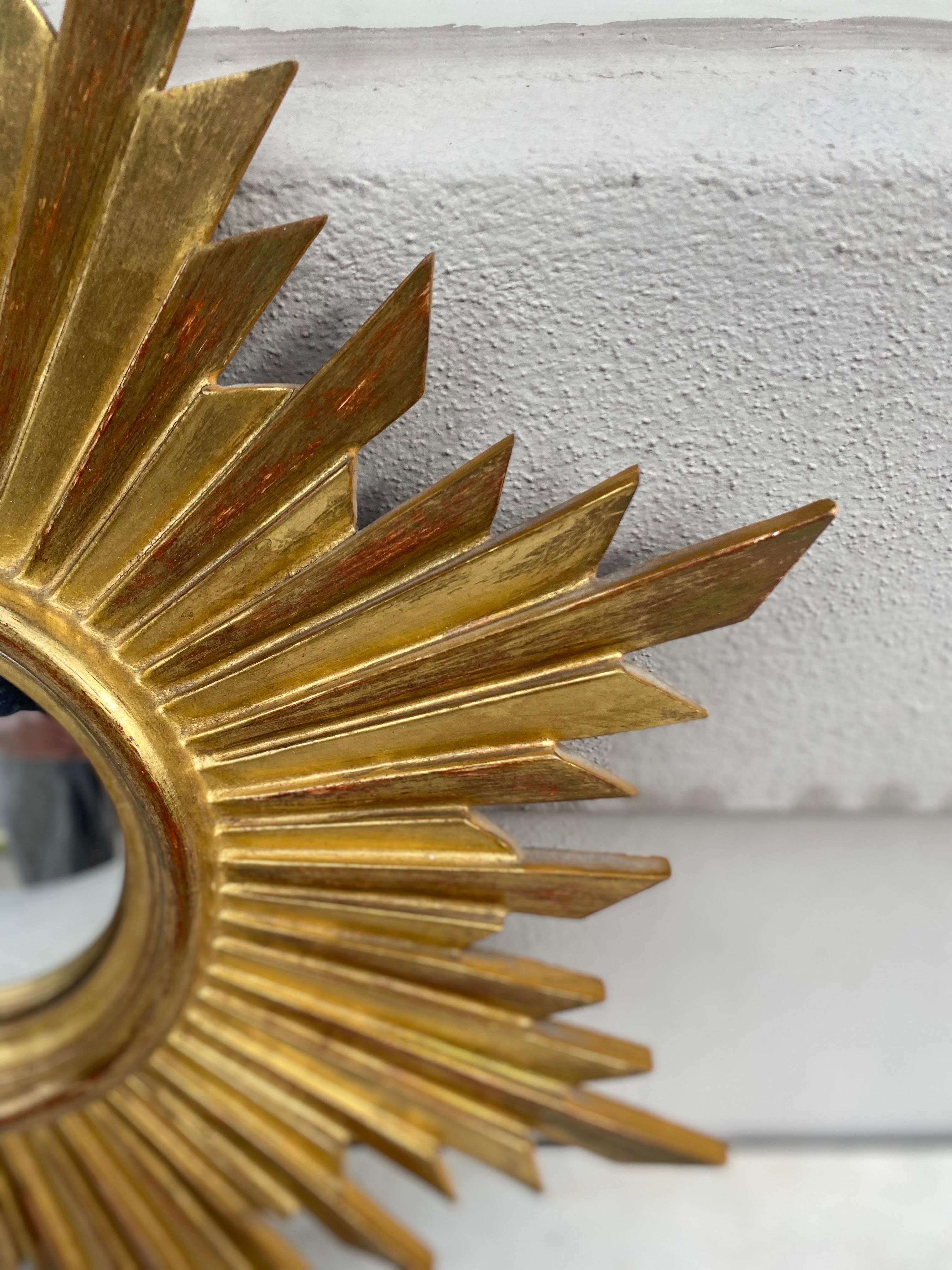 French Gilded Wood Convex Sunburst Mirror 1