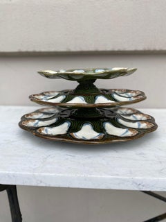 Raro server per ostriche in maiolica francese del XIX secolo Longchamp